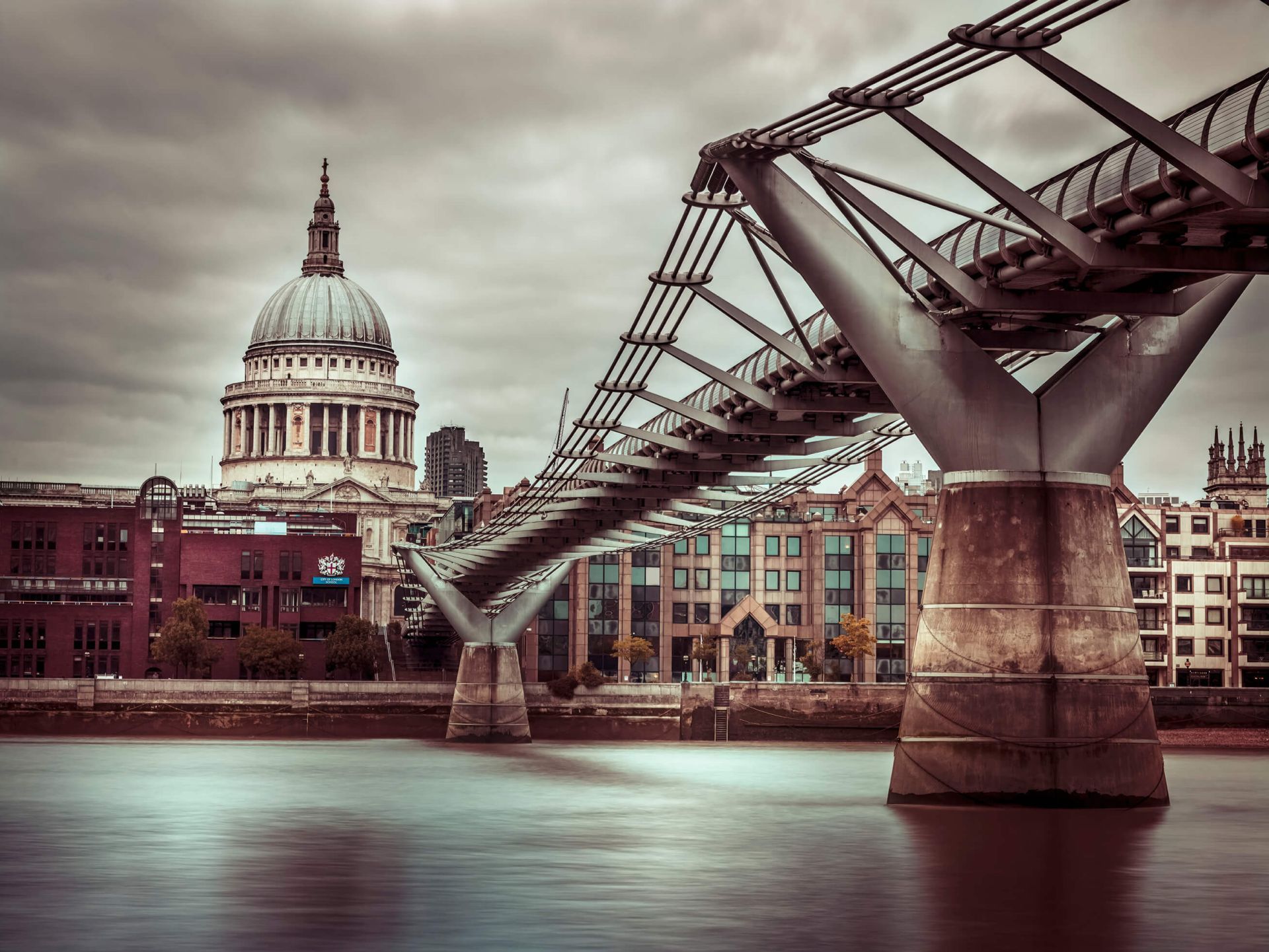 1920x1441 Photo wallpaper of St Paul's Cathedral and Millennium Bridge from river thames, London, UK