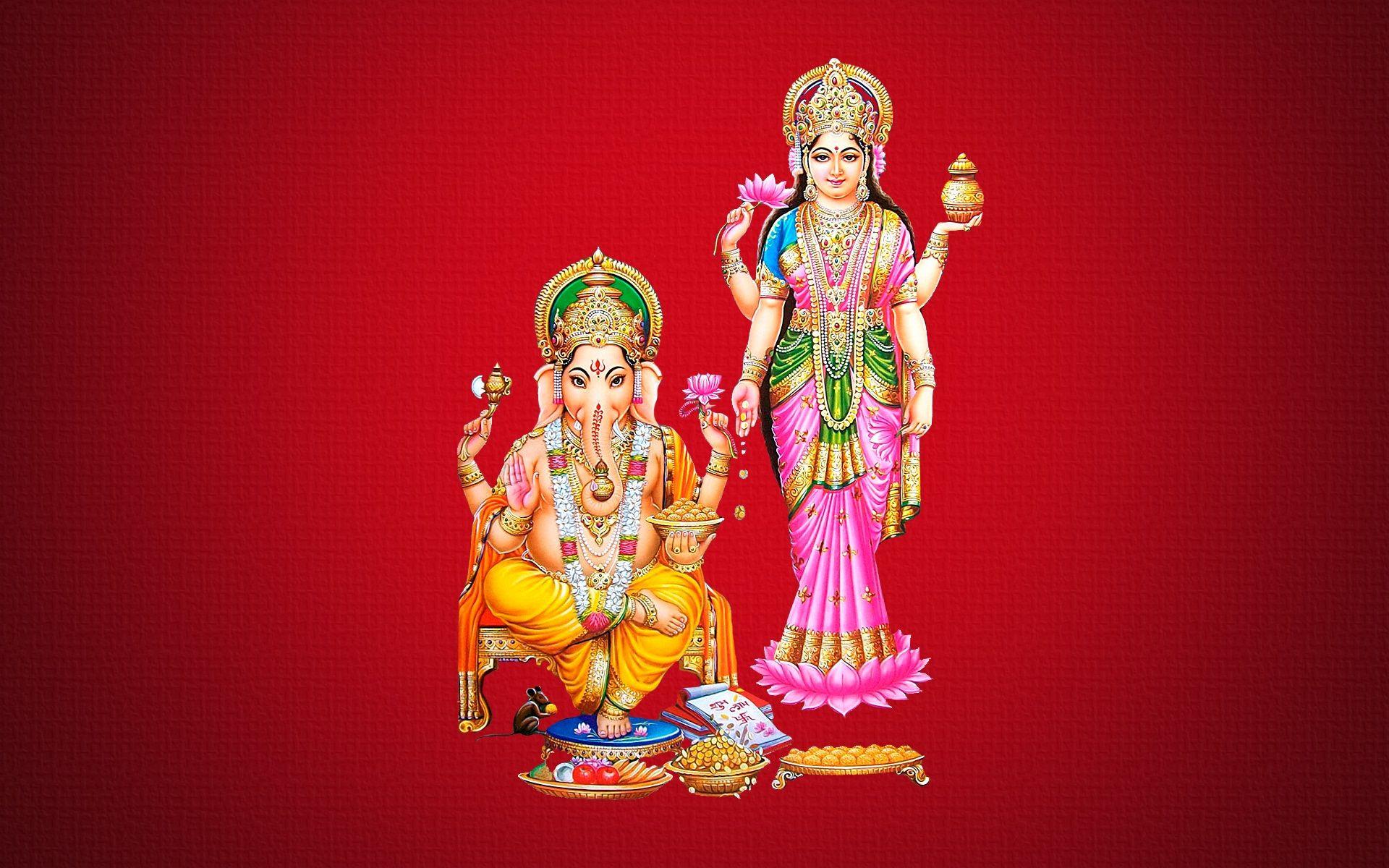 1920x1200 Mata Laxmi With Ganesh Red Background HD Desktop Wallpaper 1920x1200 :