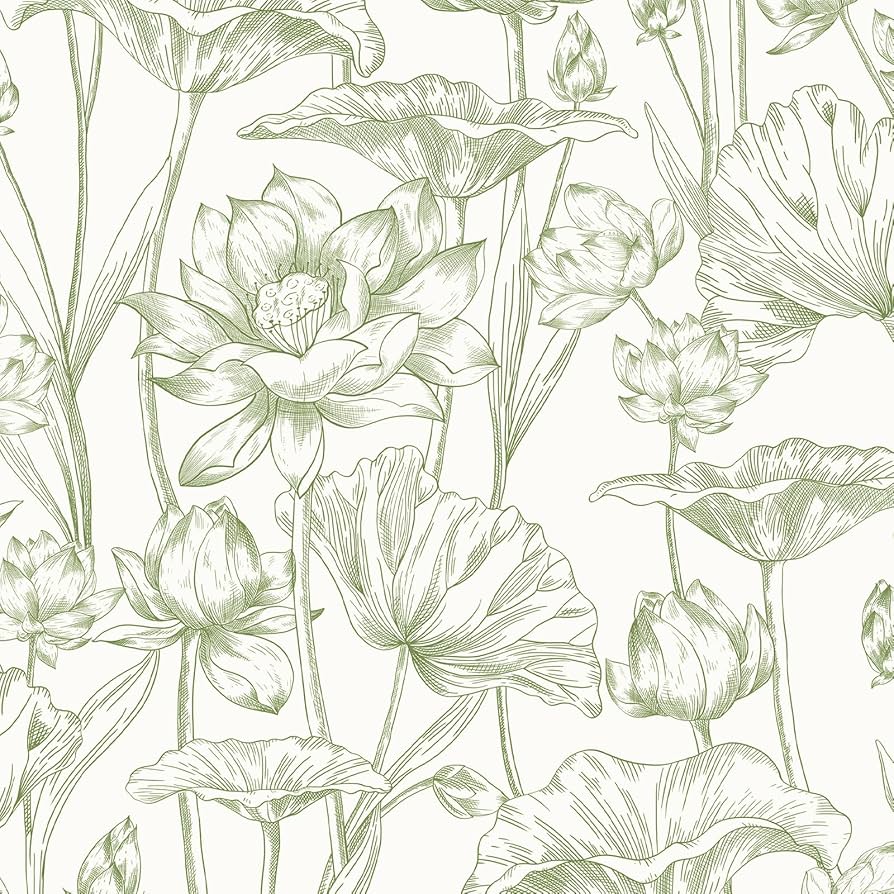 894x894 Vinjiasin Peel and Stick Wallpaper Green Floral Contact Paper Boho Modern Lotus Wall Paper for Bedroom Bathroom Living Room Self Adhesive Removable Flower Leaf 17.3x 78.7