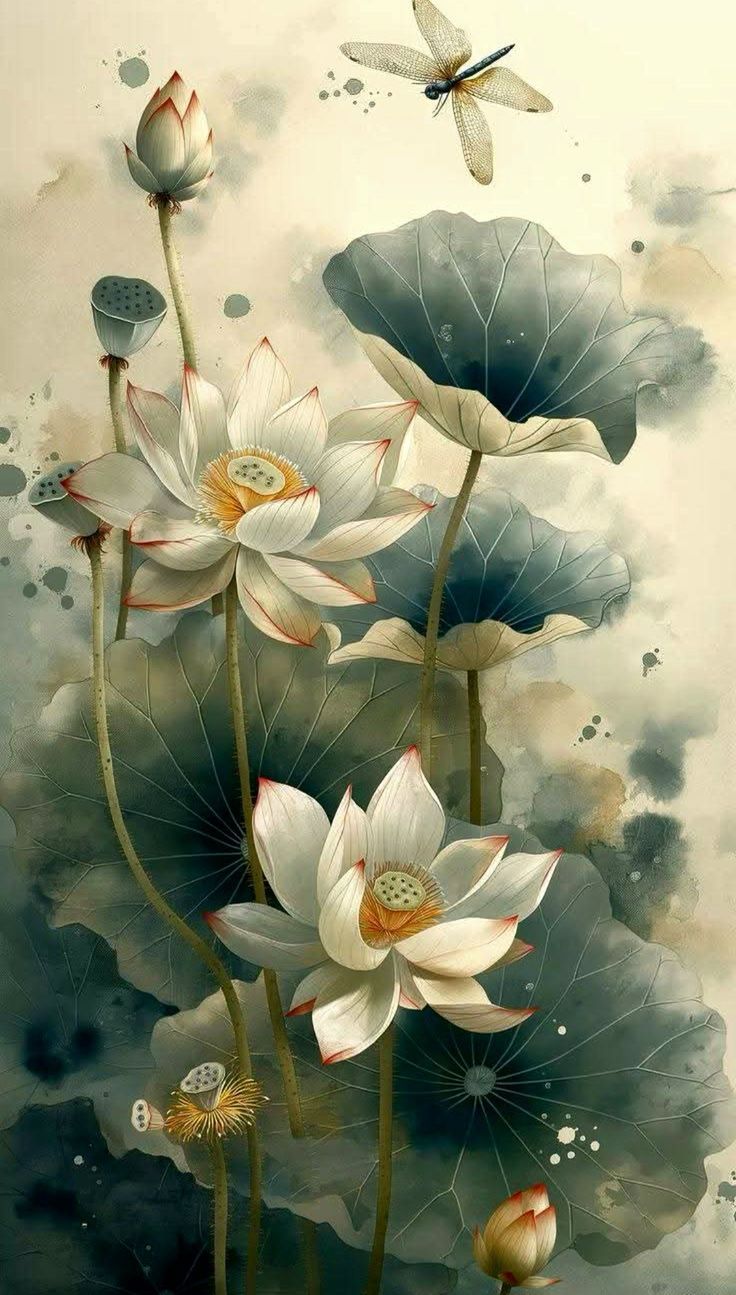 736x1295 White lotus flower drawing. Watercolor lotus, Lotus art wallpaper, Lotus flower japanese wallpaper