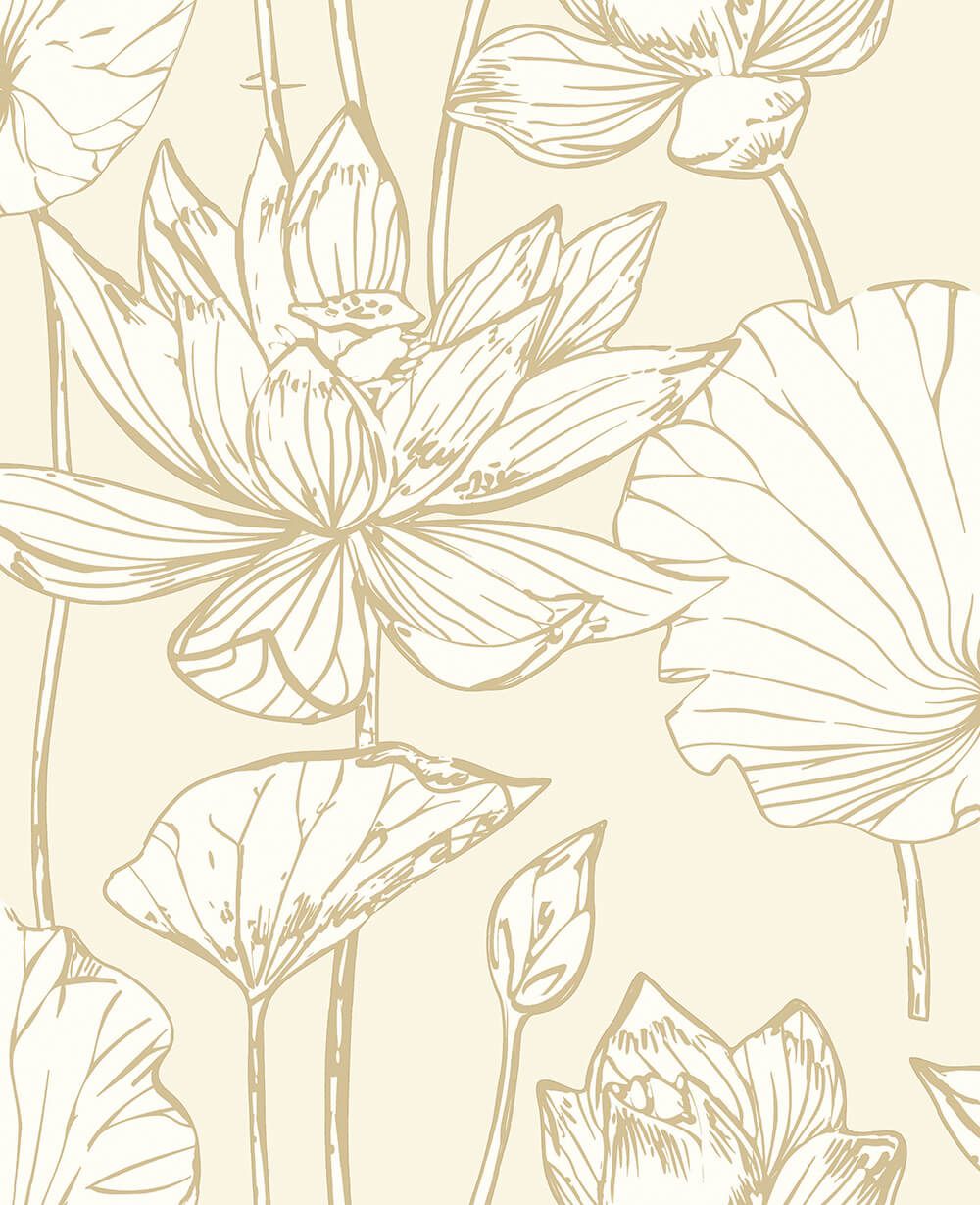 1000x1229 Metallic Gold Lotus Floral Peel and Stick Removable Wallpaper