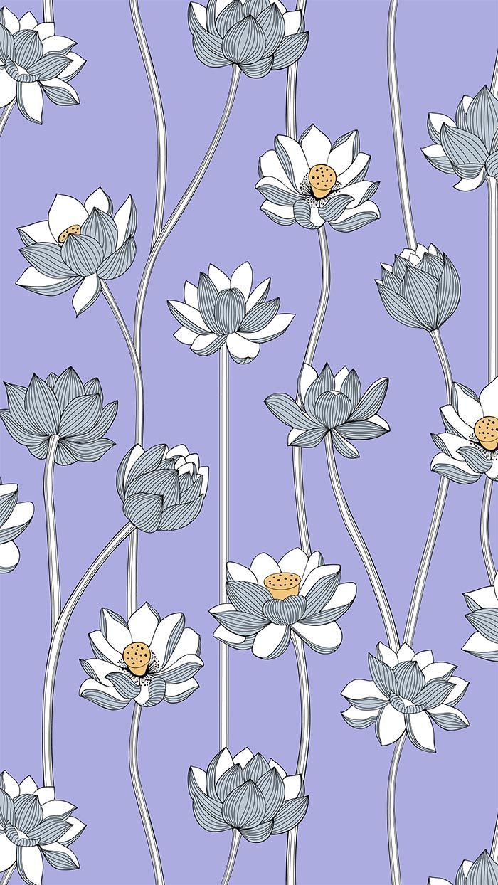 700x1244 Lotus flower seamless pattern. Lilac vector background for fabric