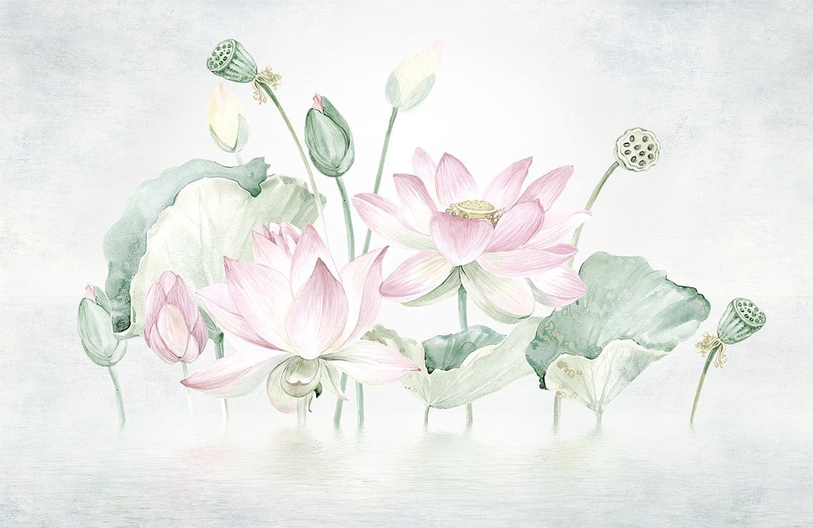 1155x750 Elegant Pastel Lotus Blossom Mural Wallpaper Floral Design Decor