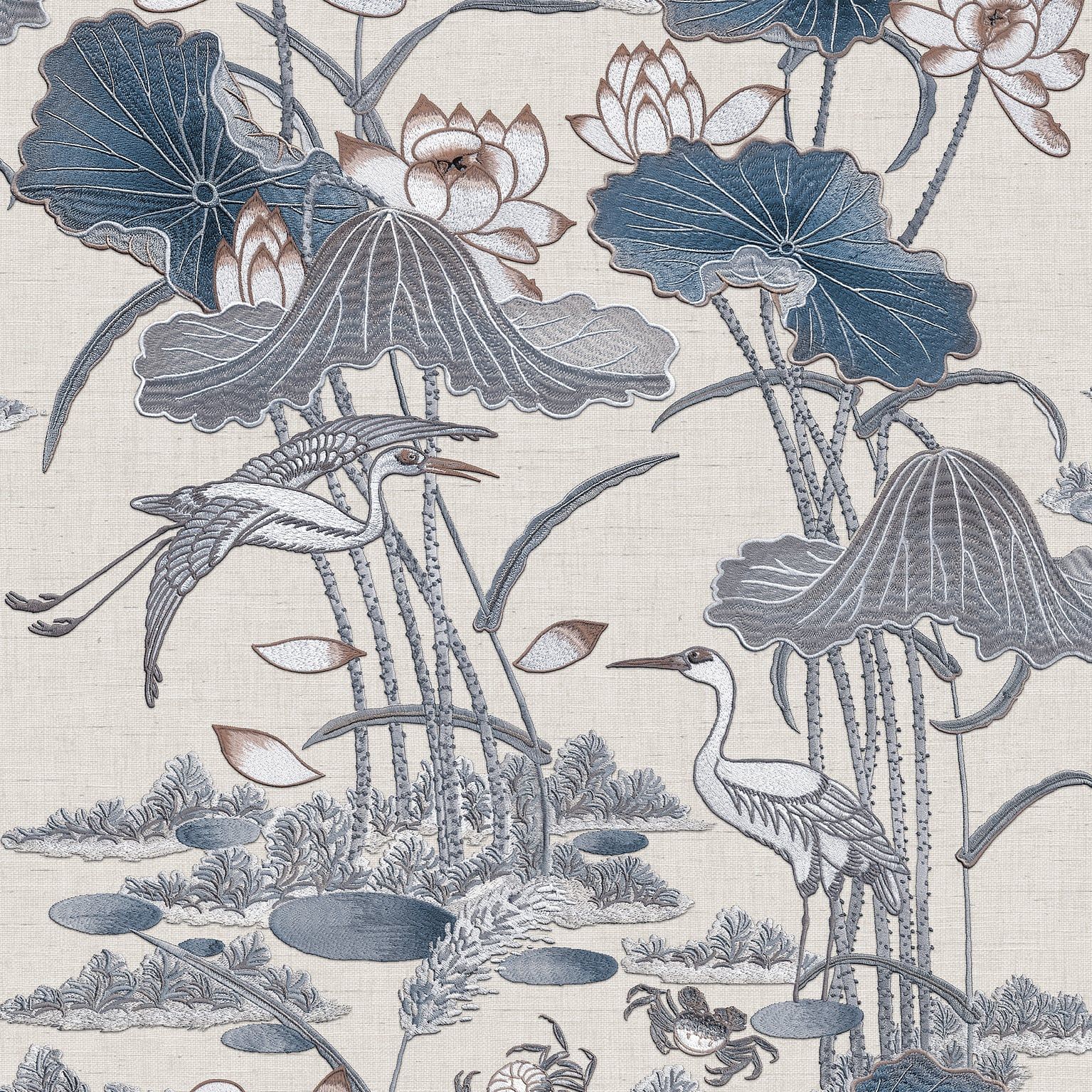 1535x1535 Designs Direct Lotus Pond Tapestry Wallpaper, Size: Sample, Color: Blue