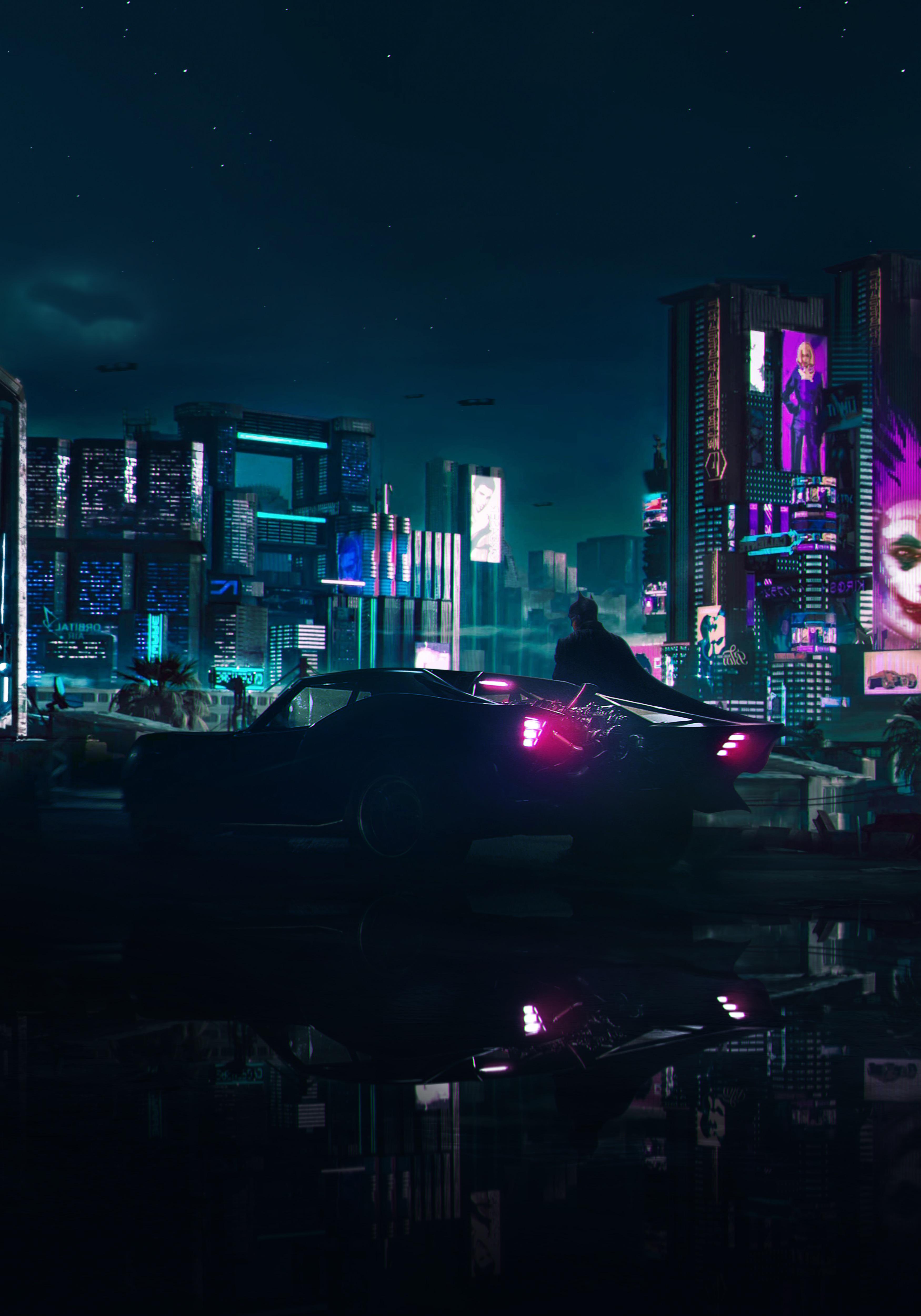 3500x5000 Batman Wallpaper 4K, Cyberpunk, Batmobile, Neon