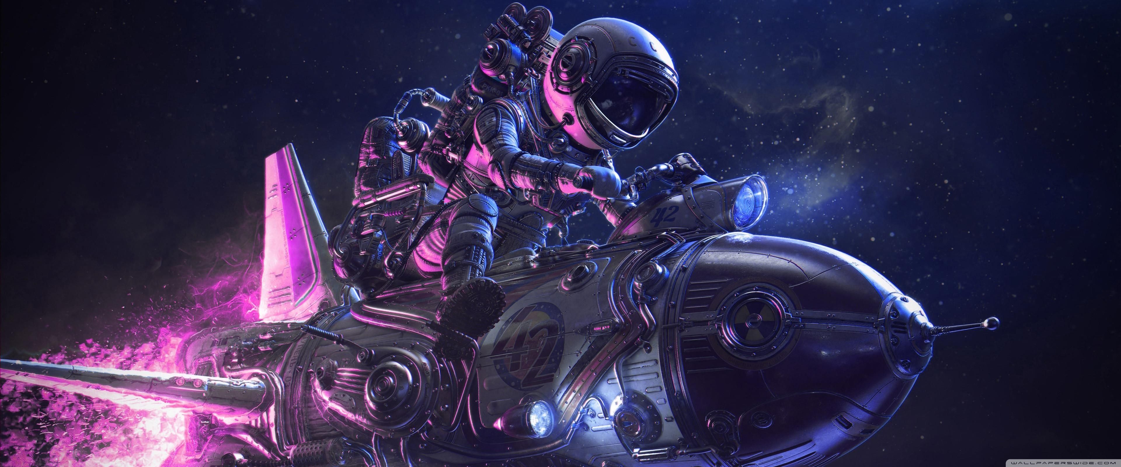 3840x1600 Cyberpunk Astronaut Riding Rocket Space Vibe 4K UHD Wallpaper for UltraHD Desktop and TV : Widescreen and UltraWide Display