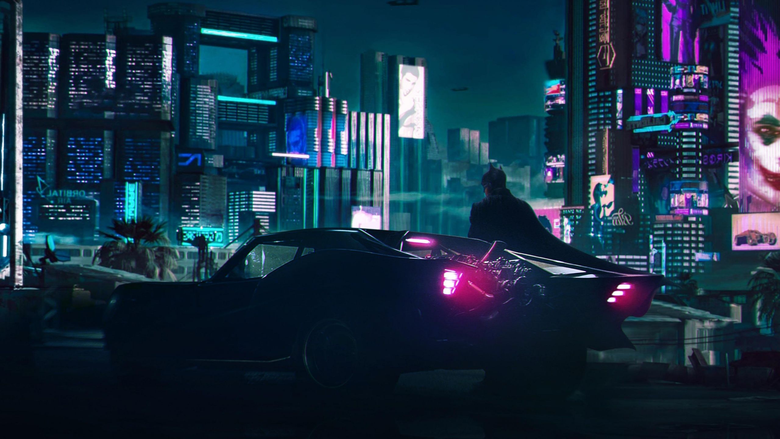 2560x1440 Batman Wallpaper 4K, Cyberpunk, Batmobile, Neon