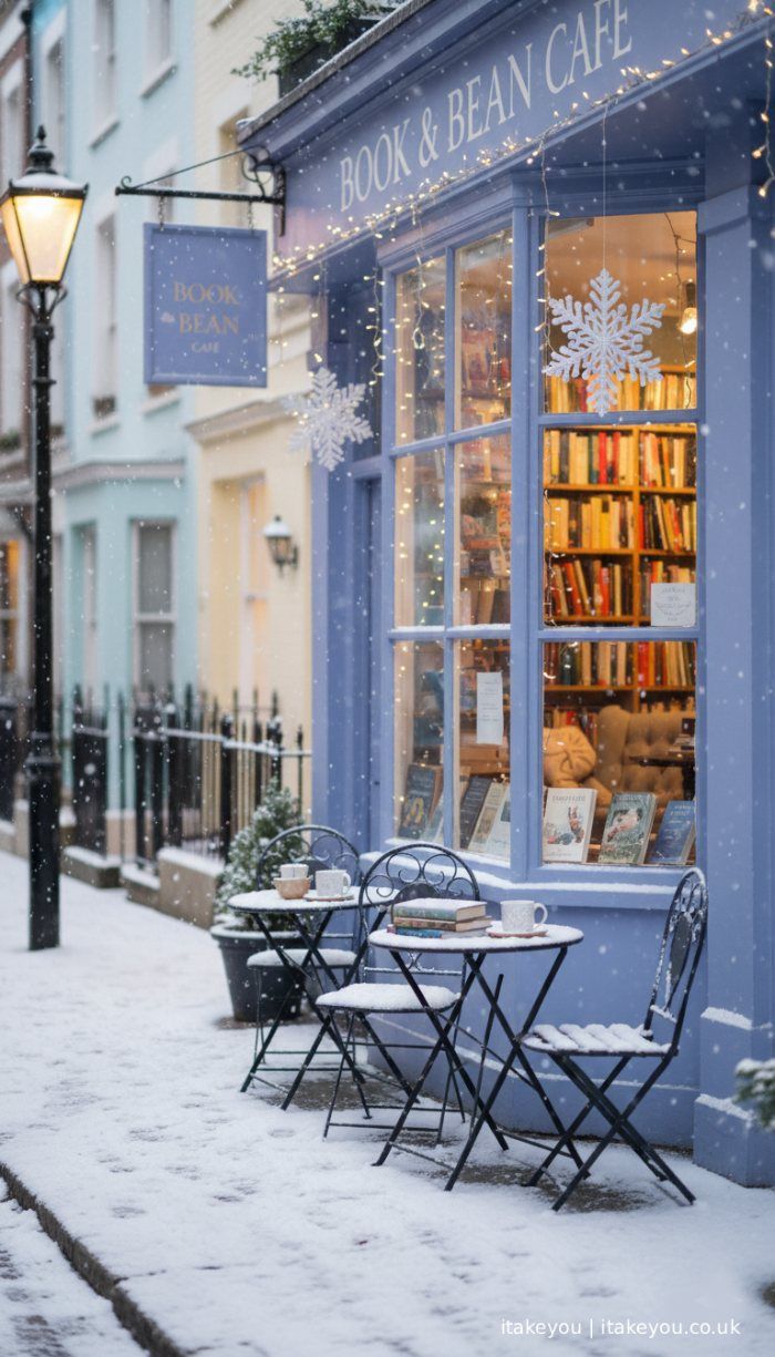 700x1225 Winter Wallpaper for iPhone : Book Cafe in Notting Hill London