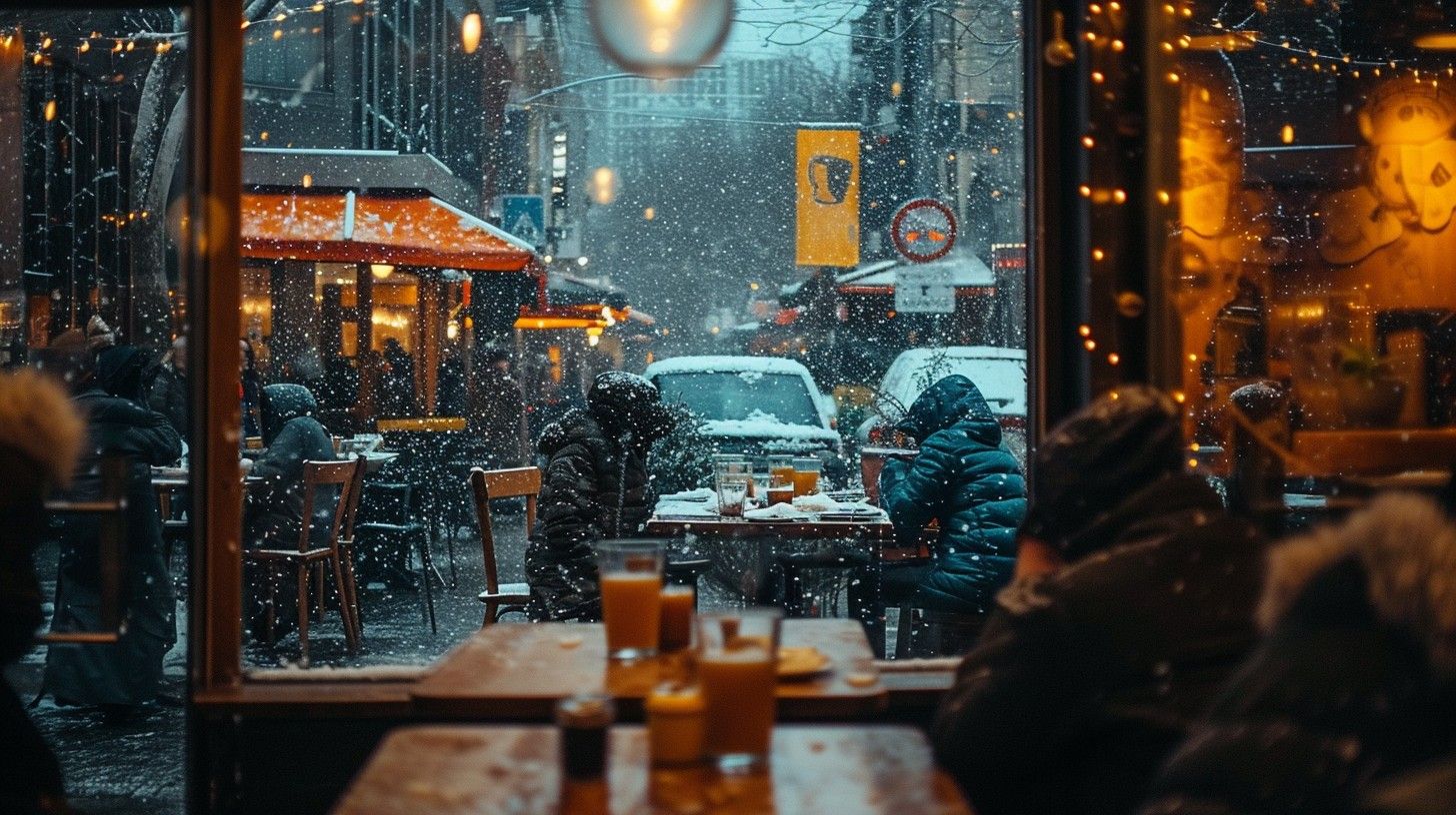 1456x816 Download Winter Café Scene Image, Café, Snow