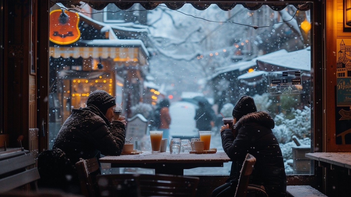 1456x816 Download Winter Café Scene Image, Café, Snow