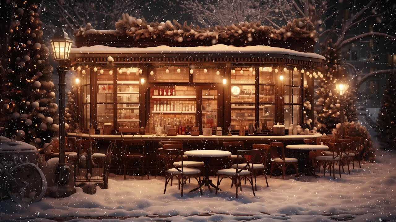 1280x720 Winter Coffee Shop Ambience. Smooth Jazz & Snowfall for Relax, Study, Work