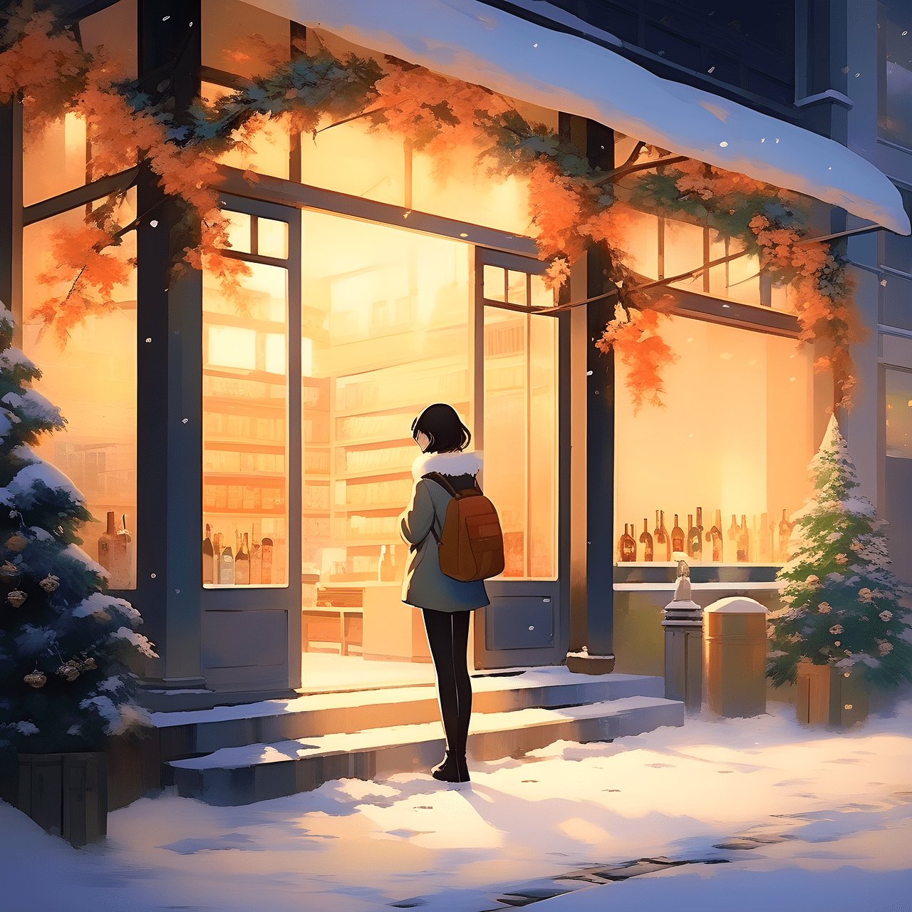 1280x1280 Download Ai Generated Winter Cafe. Royalty Free Stock Illustration Image