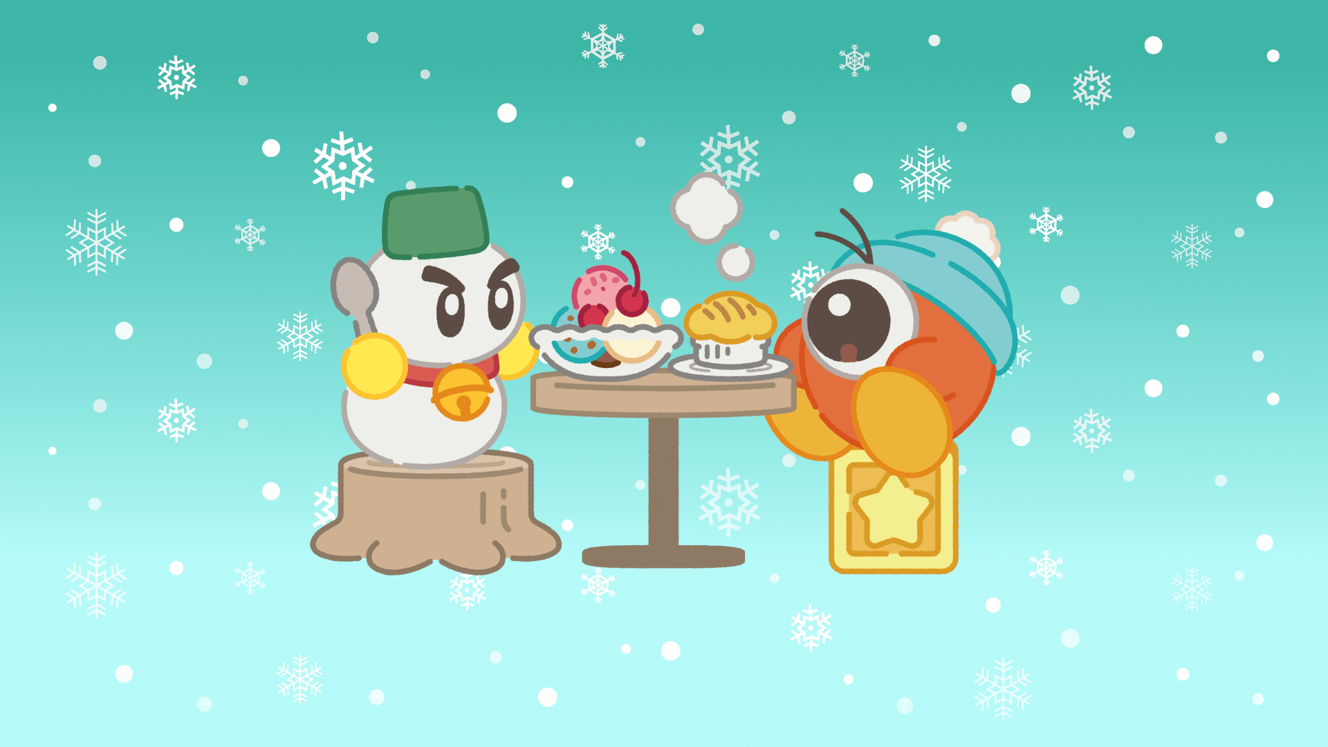 1920x1080 A desktop wallpaper featuring the new Kirby Cafe winter line ❄