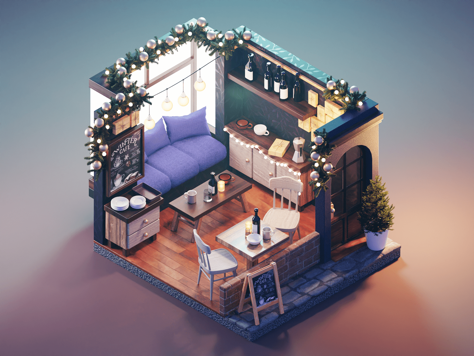 1600x1200 Winter Café by Roman Klčo on Dribbble