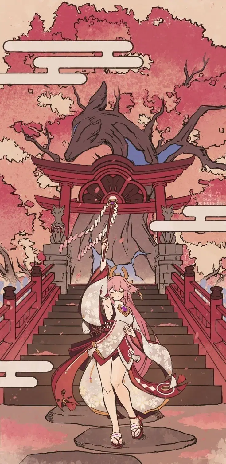 736x1510 Yae miko cute wallpaper Genshin Impact