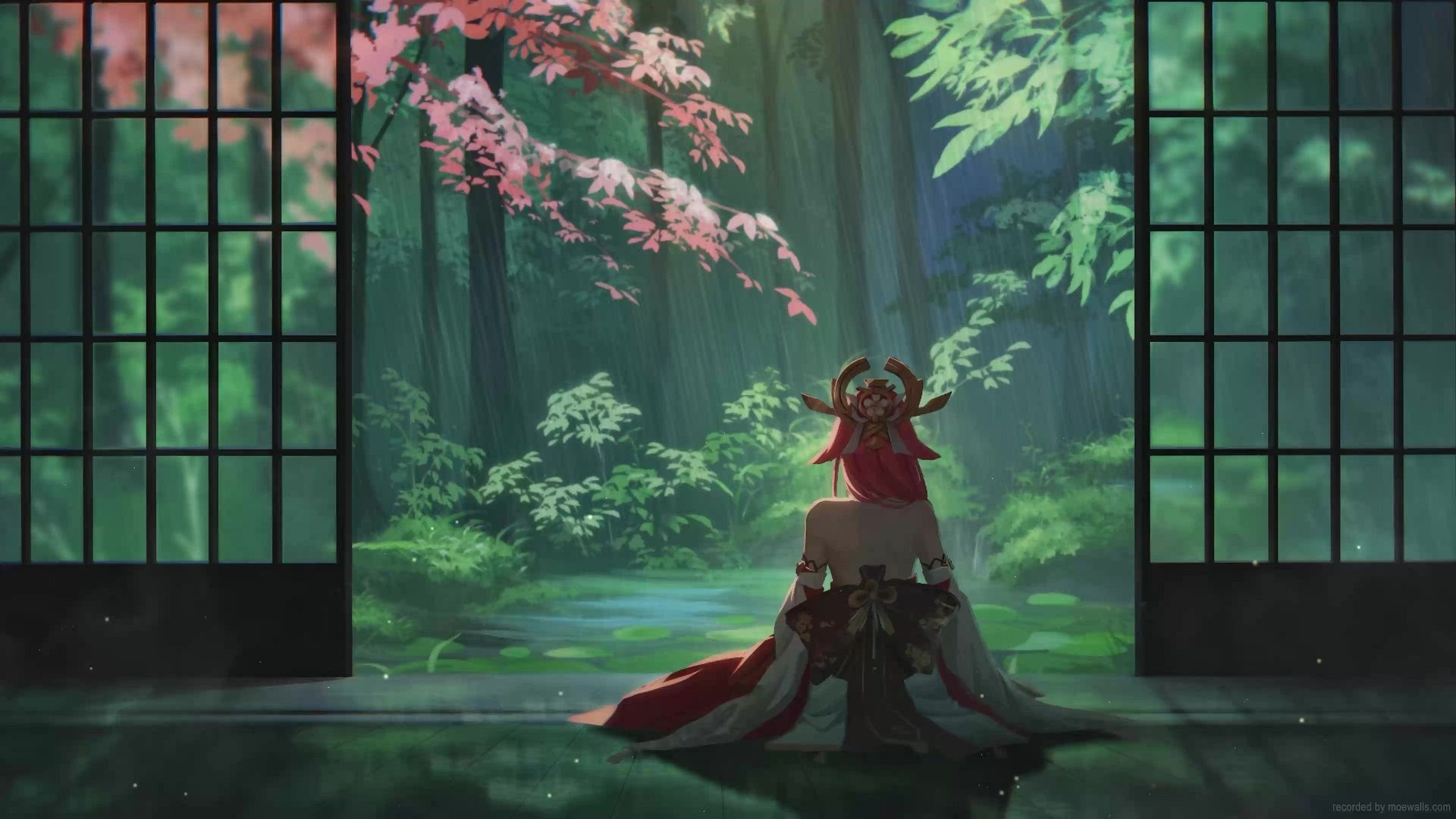 1920x1080 Yae Miko Watching The Rain Fall Genshin Impact Live Wallpaper