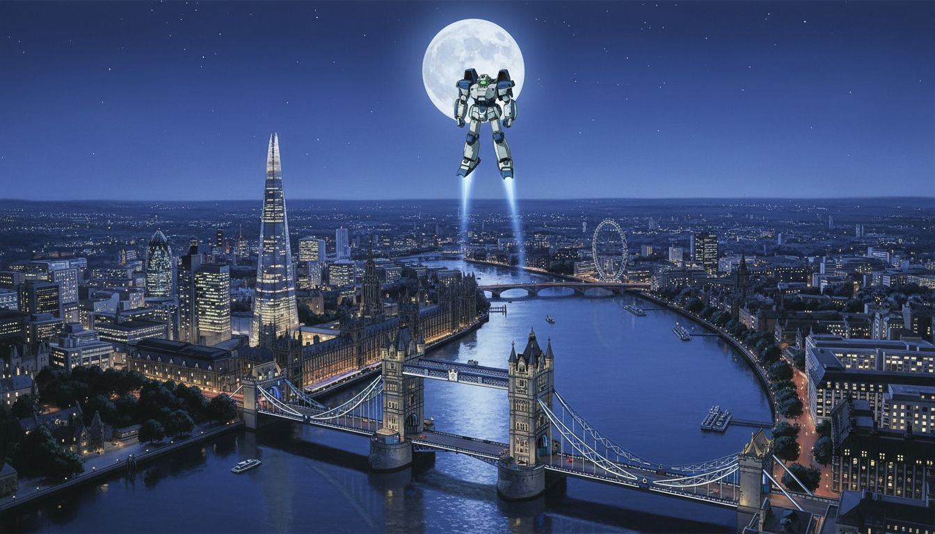 1344x768 Anime Mecha Launch Over London