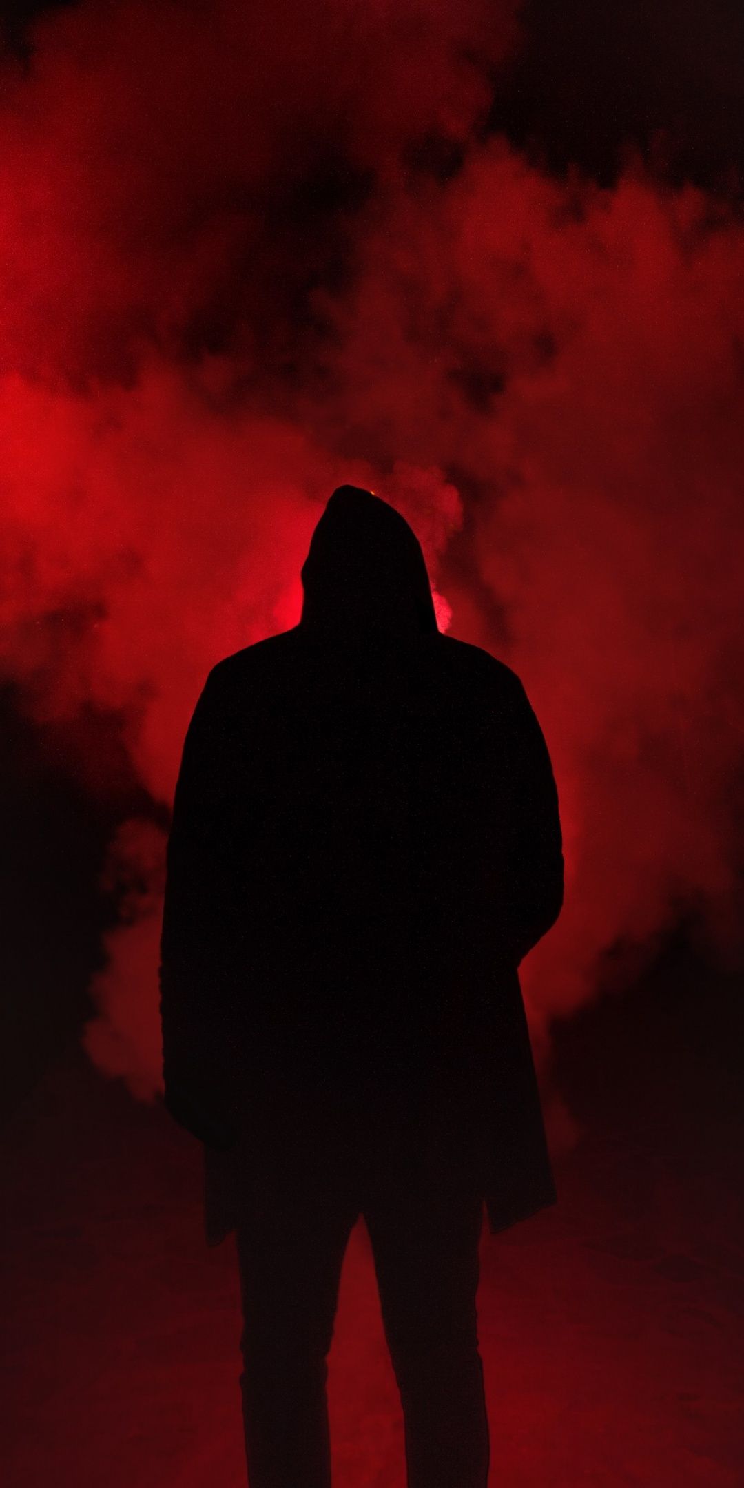 1080x2160 Person Silhouette Wallpaper 4K, Red Smoke, Dark Place, Hoodie, 5K