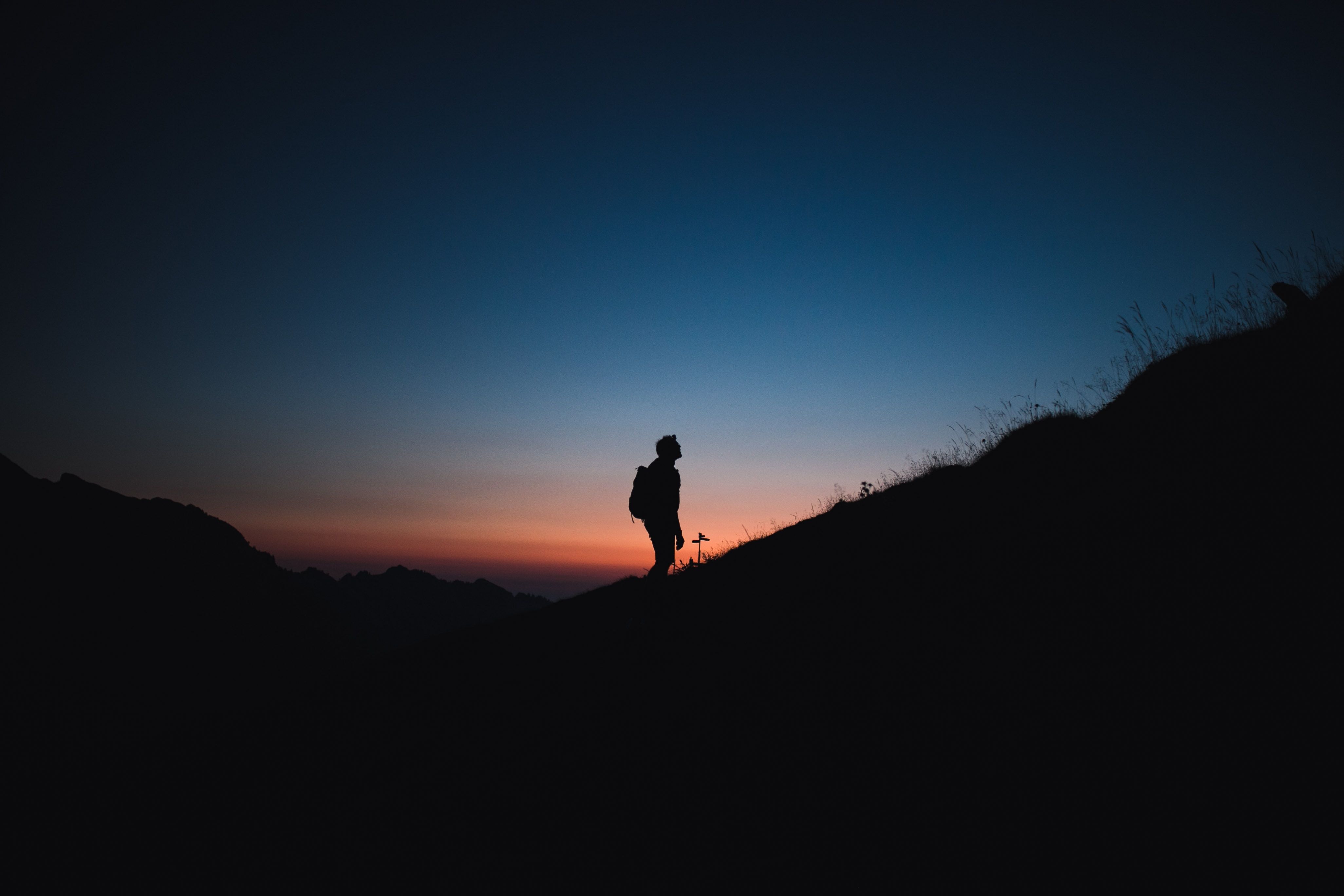 4104x2736 Phone wallpaper: Alone, Journey, Lonely, Night, Dark, Silhouette, Mountain 72132