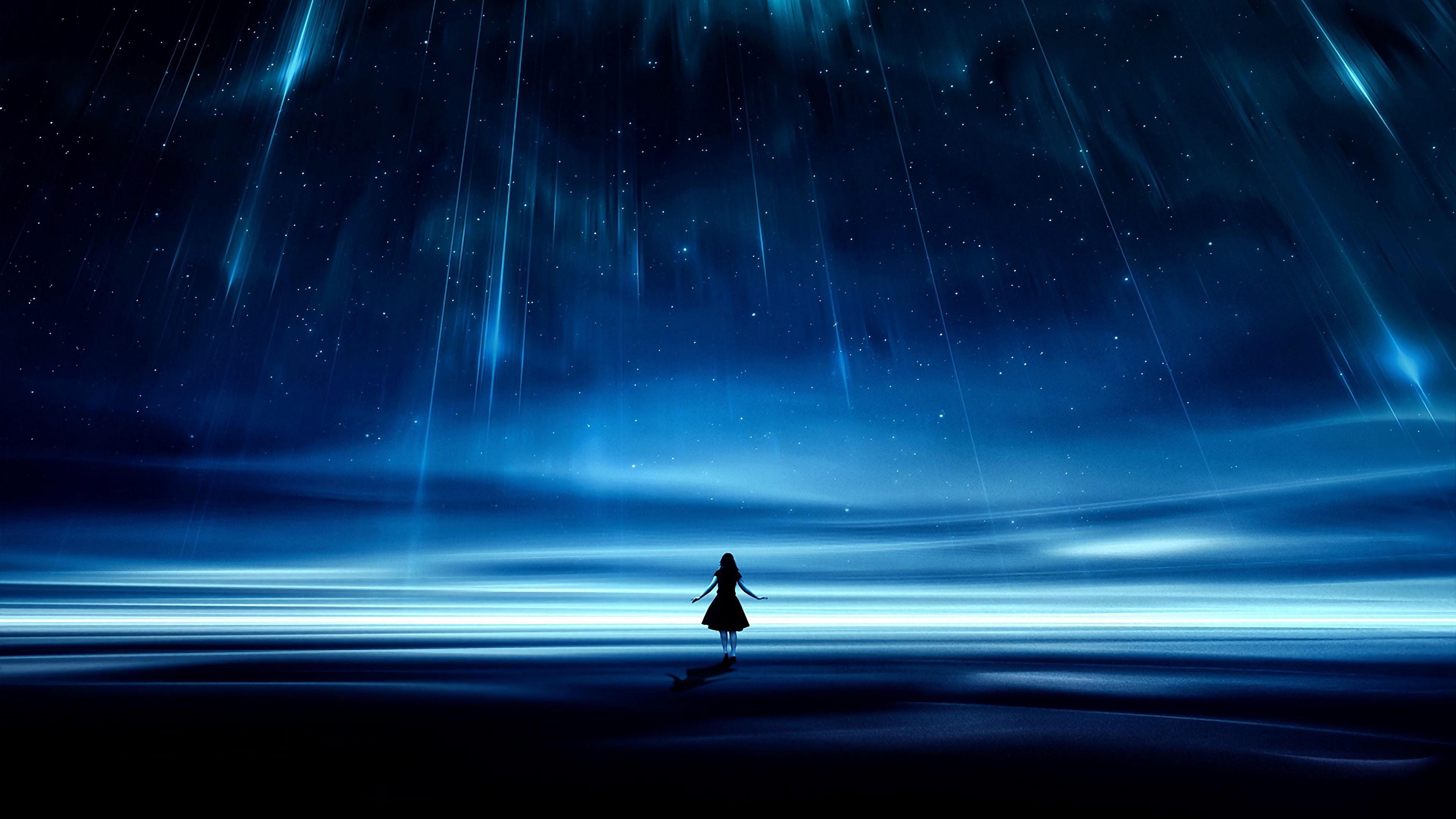 3840x2160 Silhouette Starry Sky Lights Night Dark 4K HD Wallpaper