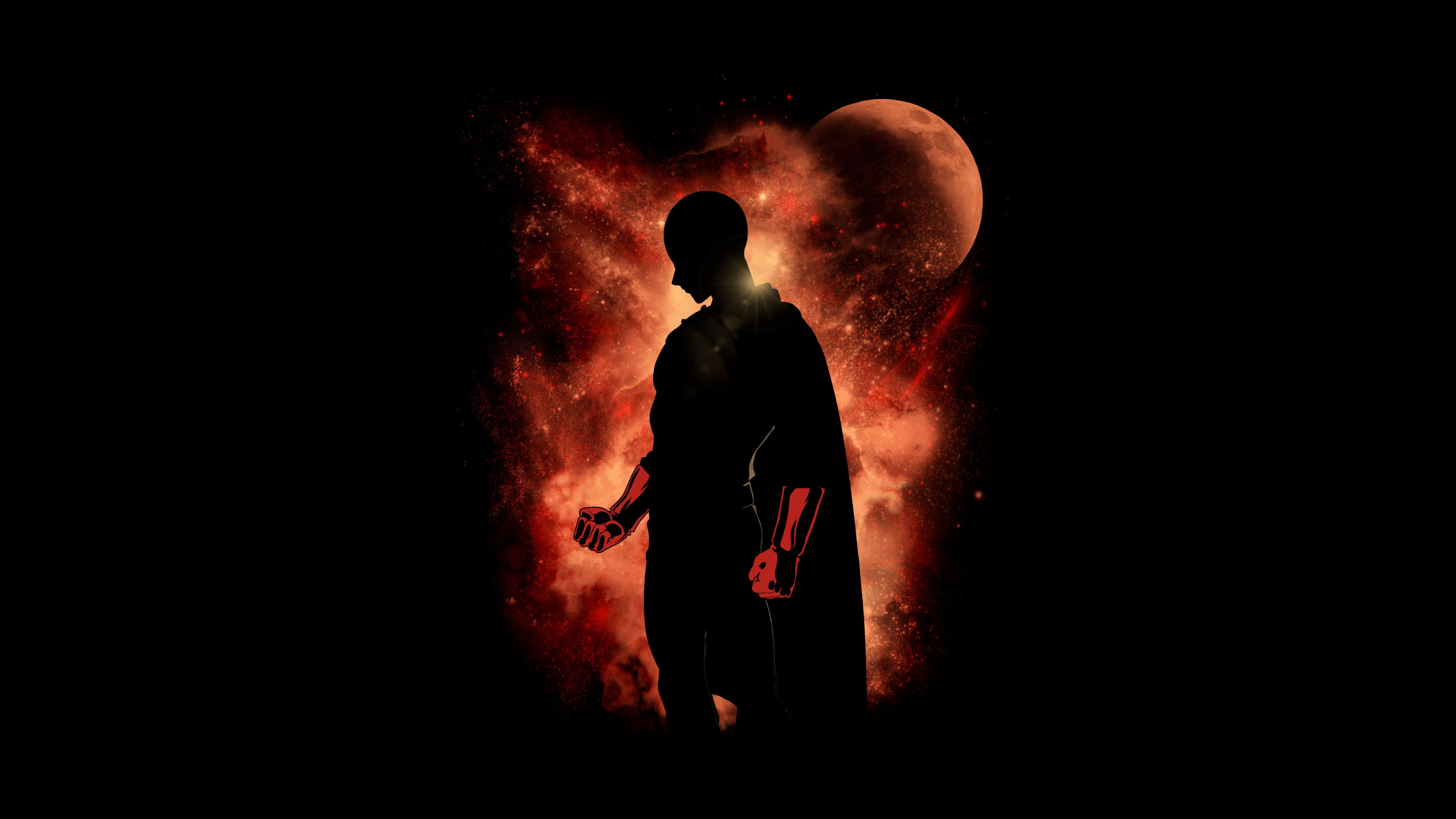 5120x2880 One Punch Man Wallpaper 4K, Silhouette, Black background