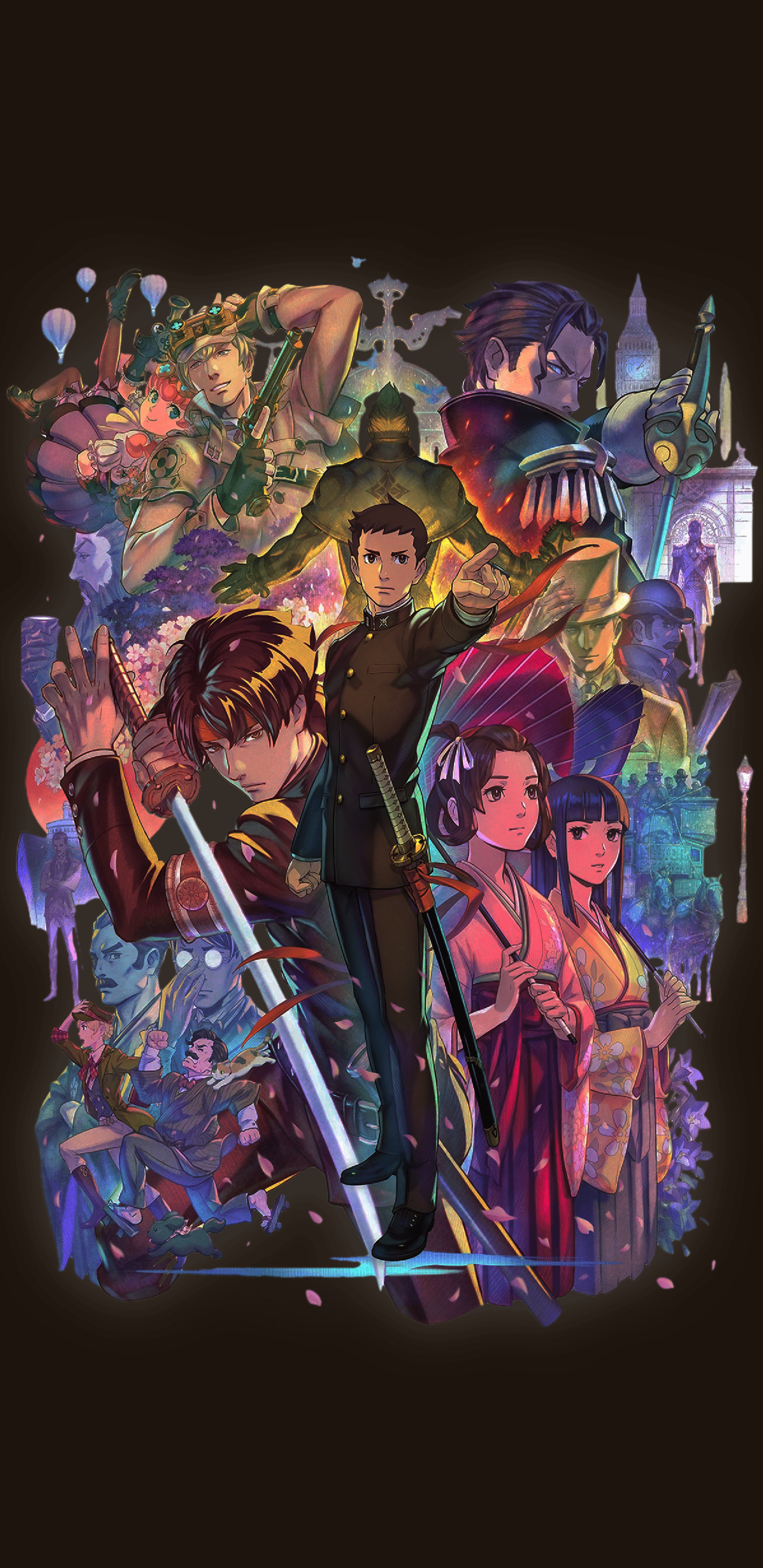 1440x2960 Dark Mode version of Great Ace Attorney Chronicles cover art and transparent version