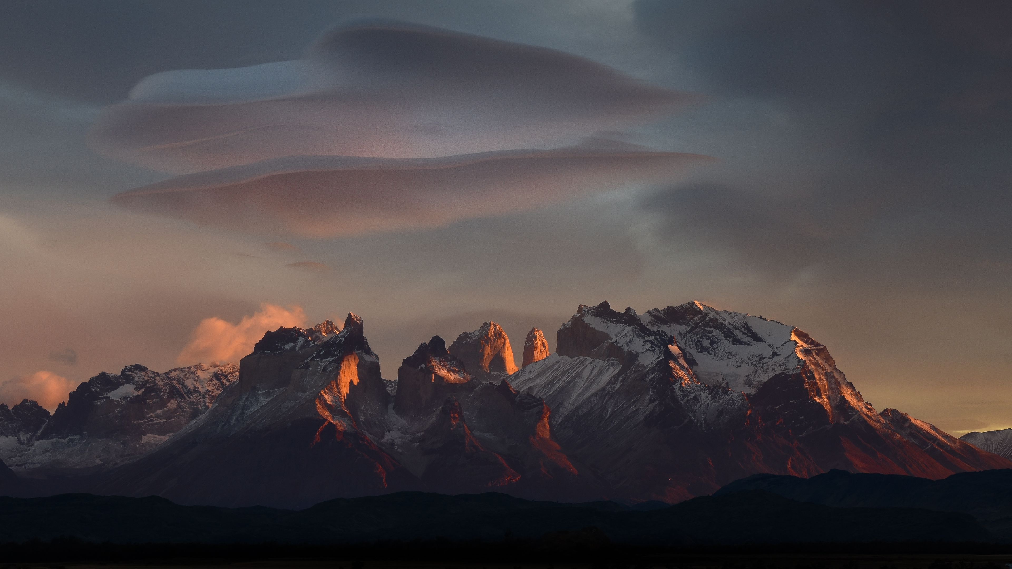3840x2160 snow covered mountains peaks clouds dark nature wallpaper background 4K HD Nature Wallpaper