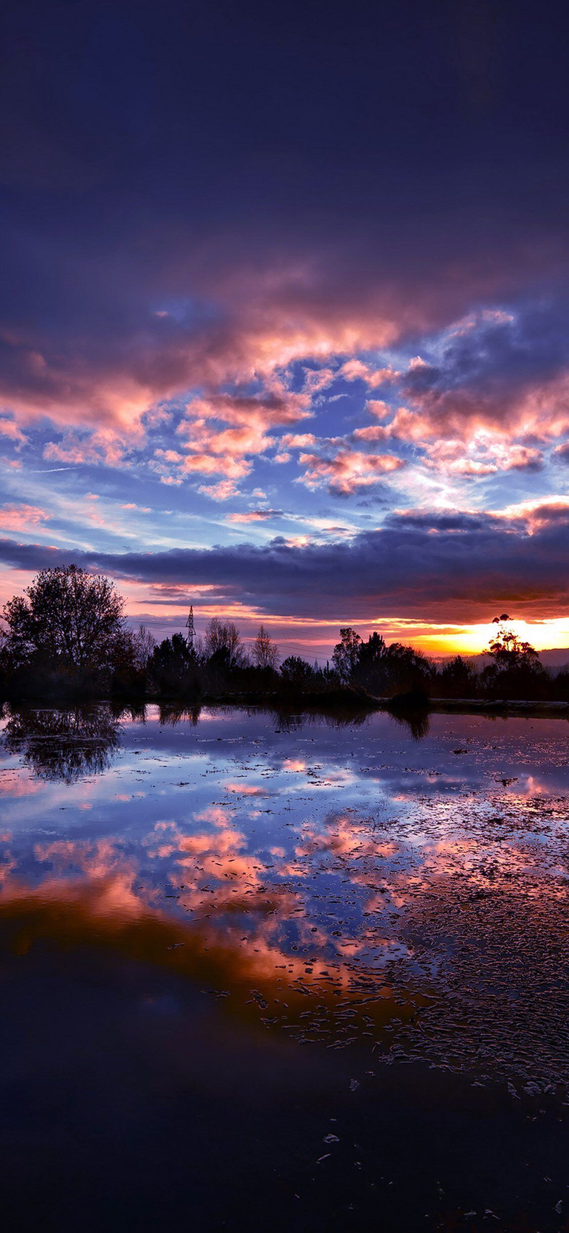 1125x2436 Sunset Lake Night Blue Dark Nature iPhone Wallpaper