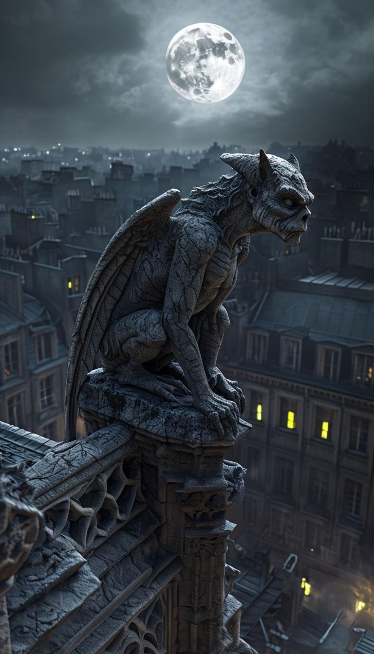 768x1344 Realistic Ancient Stone Gargoyle on Gothic Cathedral Mobile Wallpaper