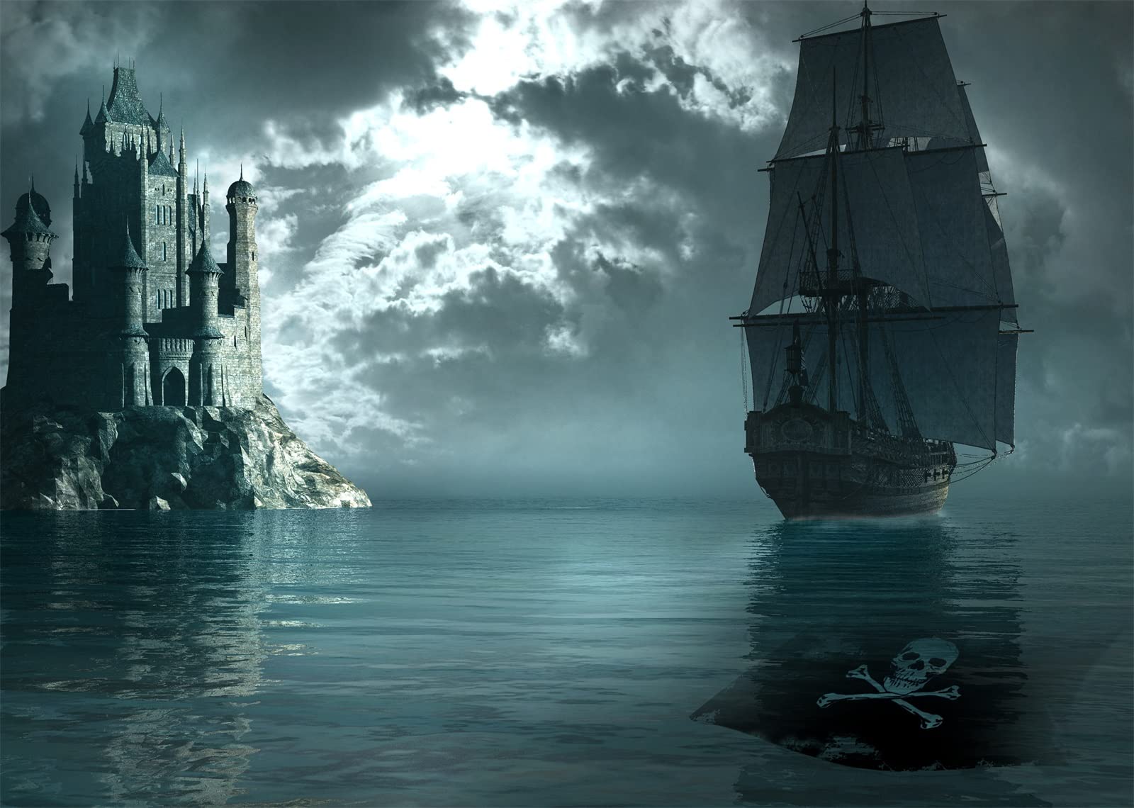 1600x1140 Amazon.com : BELECO 7x5ft Fabric Ocean Pirate Ship Backdrop Gothic Castle Corsair Boat Gloomy Night Halloween Photography Background Pirate Party Decorations Kids Adults Birthday Party Photo Studio Props