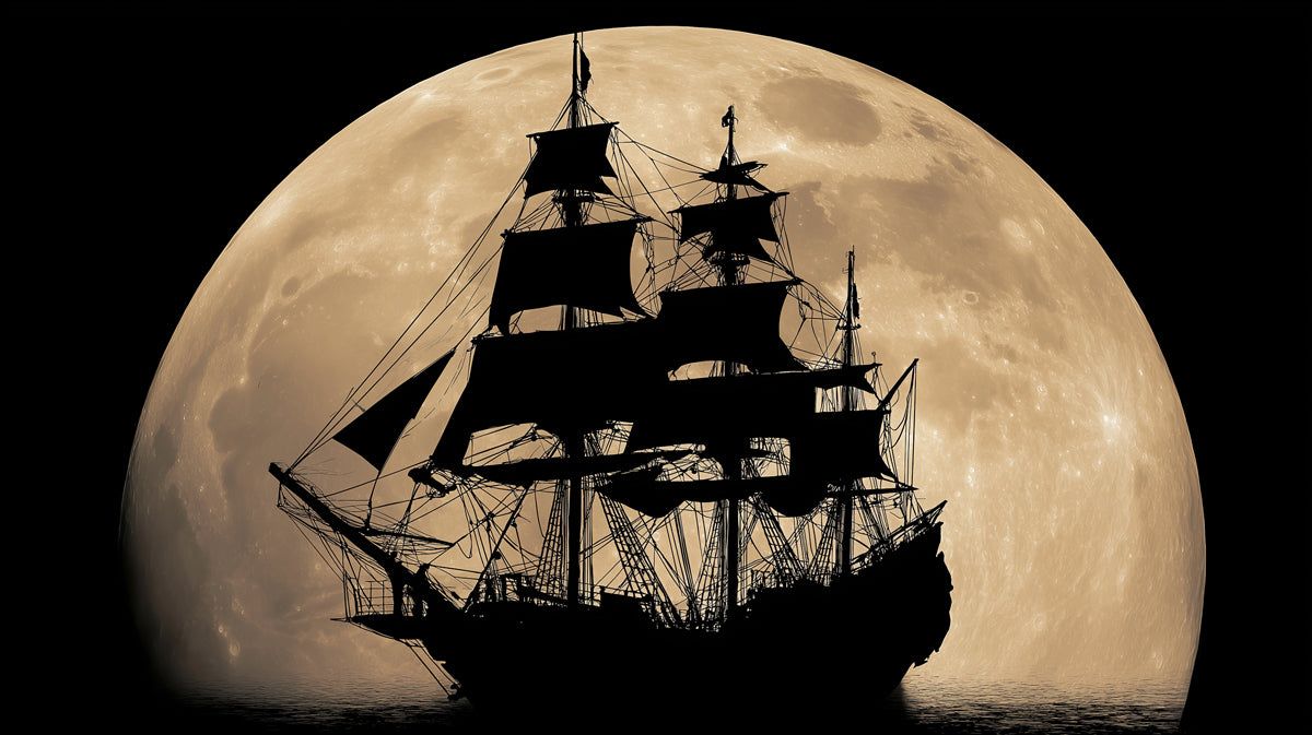 1200x673 Full Moon Pirate Ship Mural Wallpaper