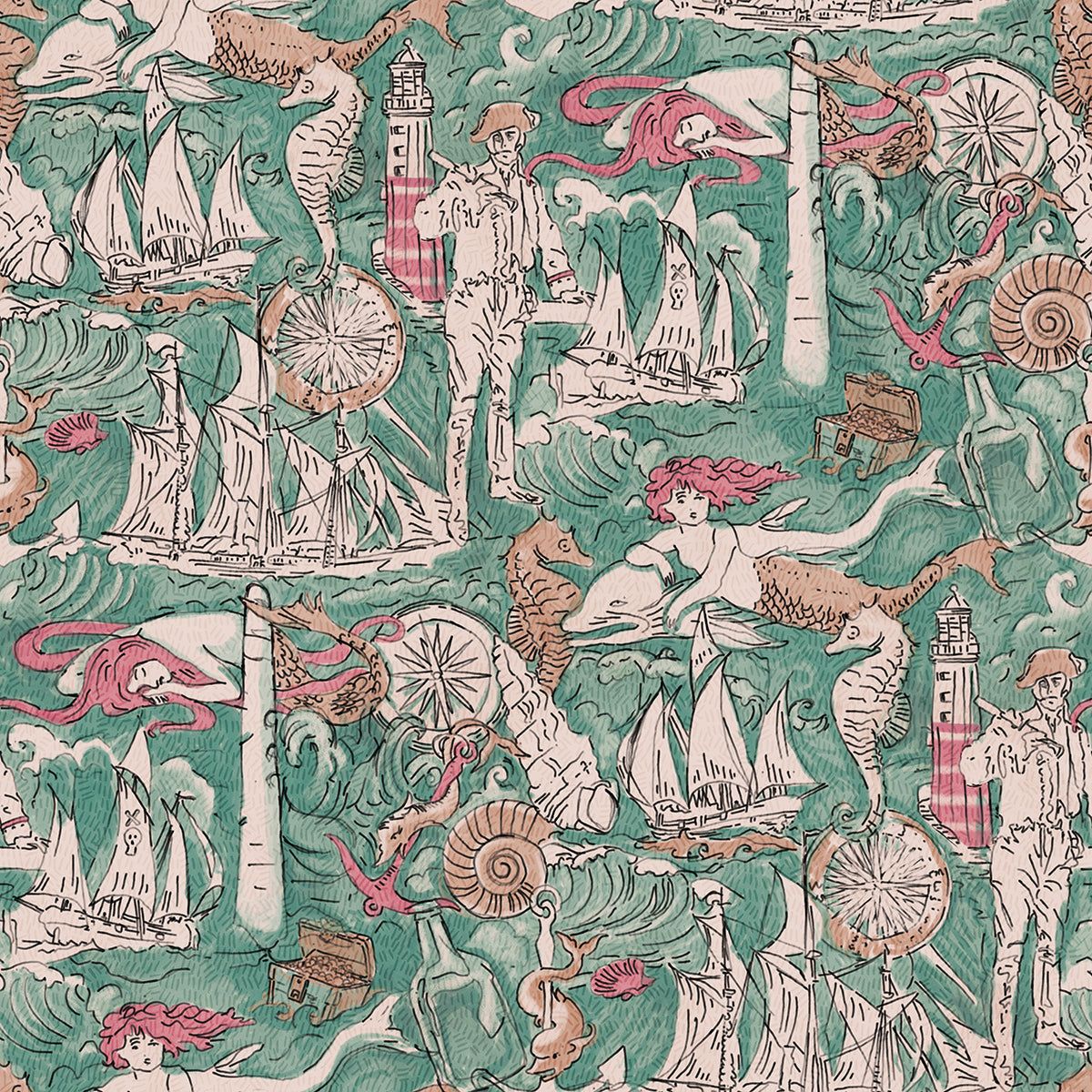 1200x1200 Pirate Sea Adventure Peel and Stick Wallpaper Sample
