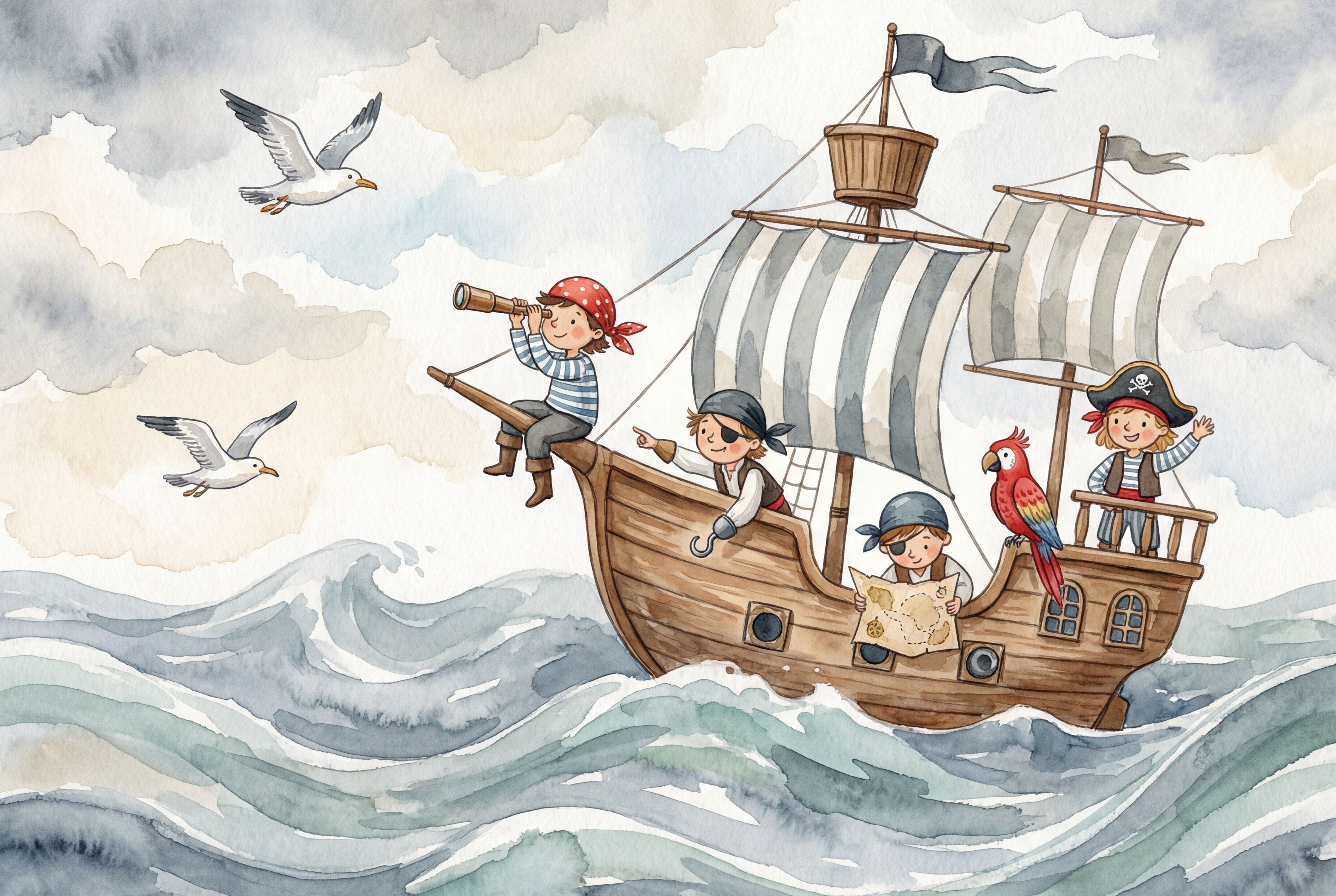 4550x3052 Lark Manor™ Pirate Adventure Wallpaper Children Whimsical Wall Mural