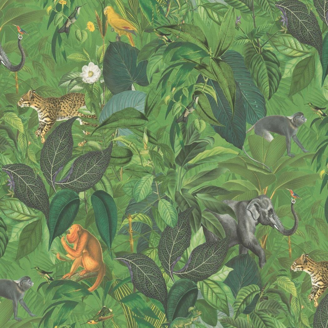 1050x1050 AS Creation Tropical Jungle Animals Wallpaper Green