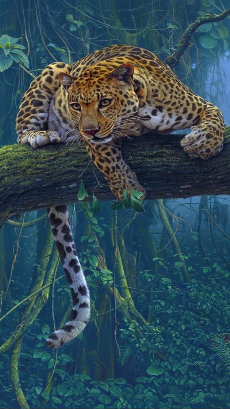750x1334 Phone wallpaper: Jungle, Rainforest, Fog, Animal, Leopard, Branch, Cats 1093023