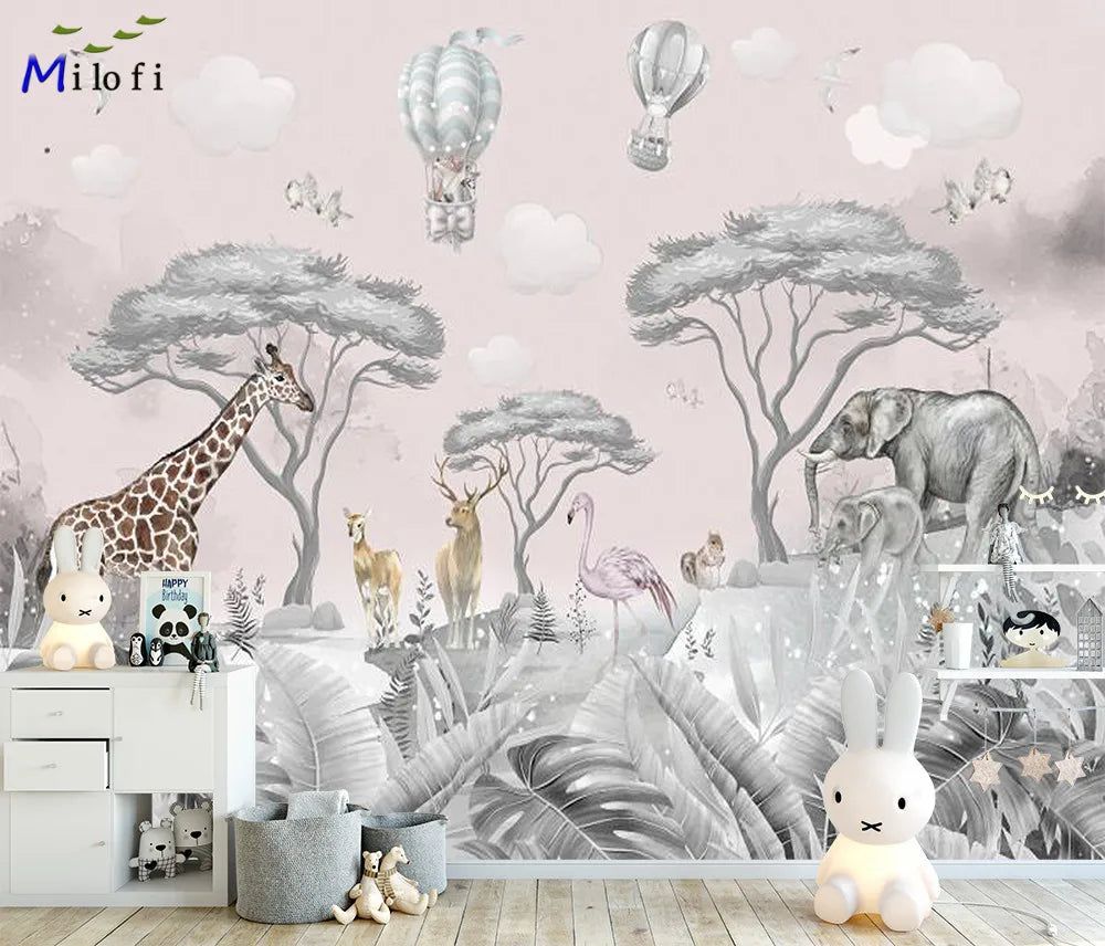 1000x856 Tropical Rainforest Pink Sky Animals Wallpaper Mural