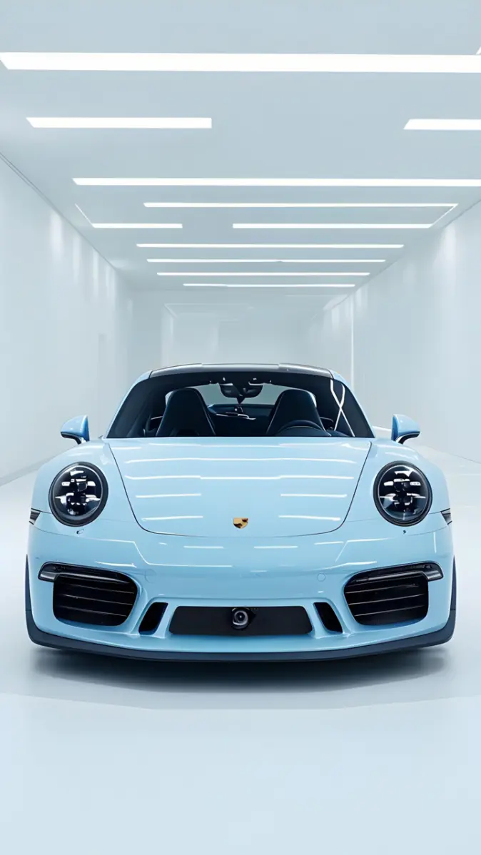 674x1198 Baby Blue Porsche in Clean Tunnel wallpaper