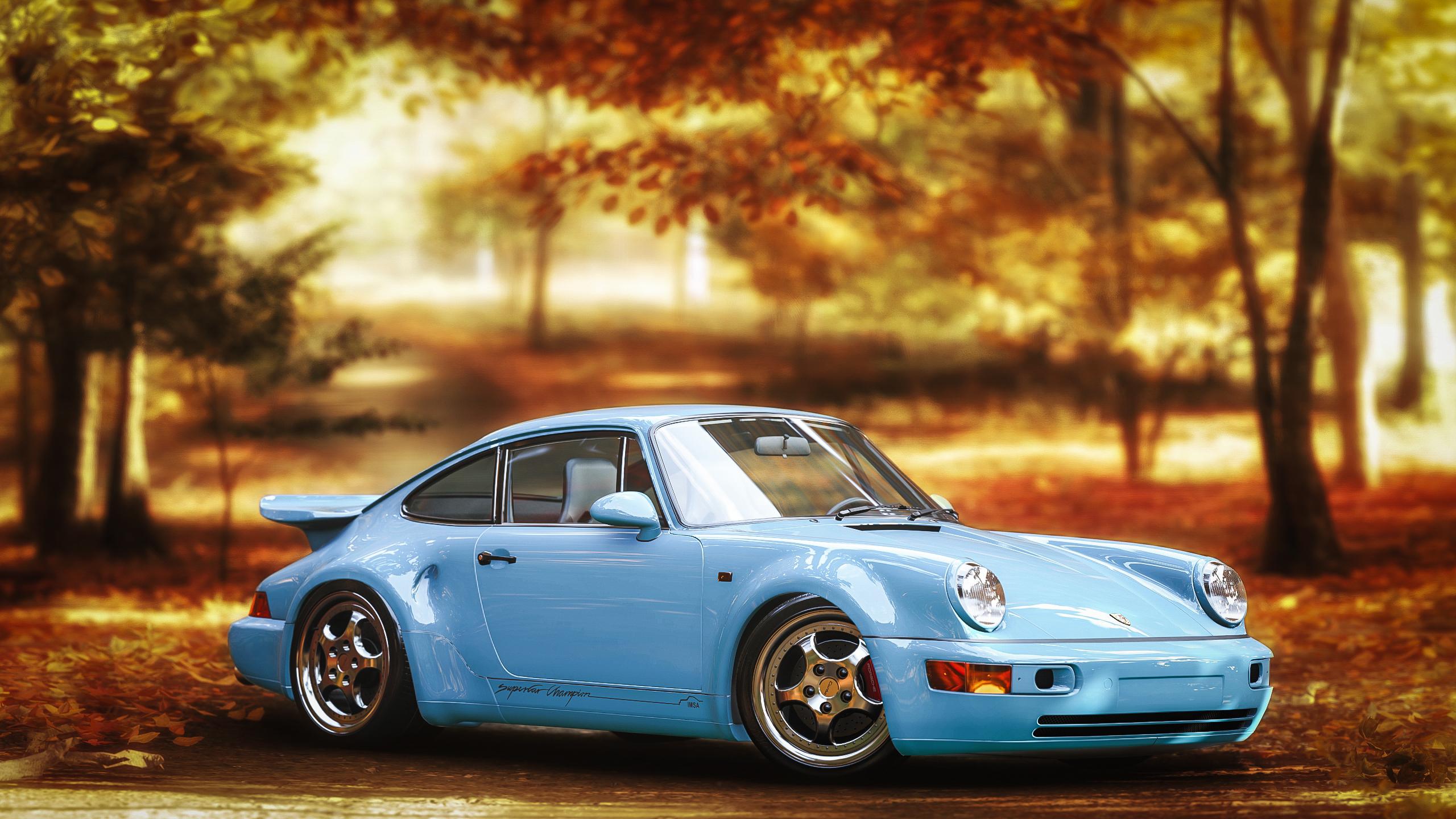 2560x1440 Baby blue 911 Turbo S Leichtbau basking in autumnal colours