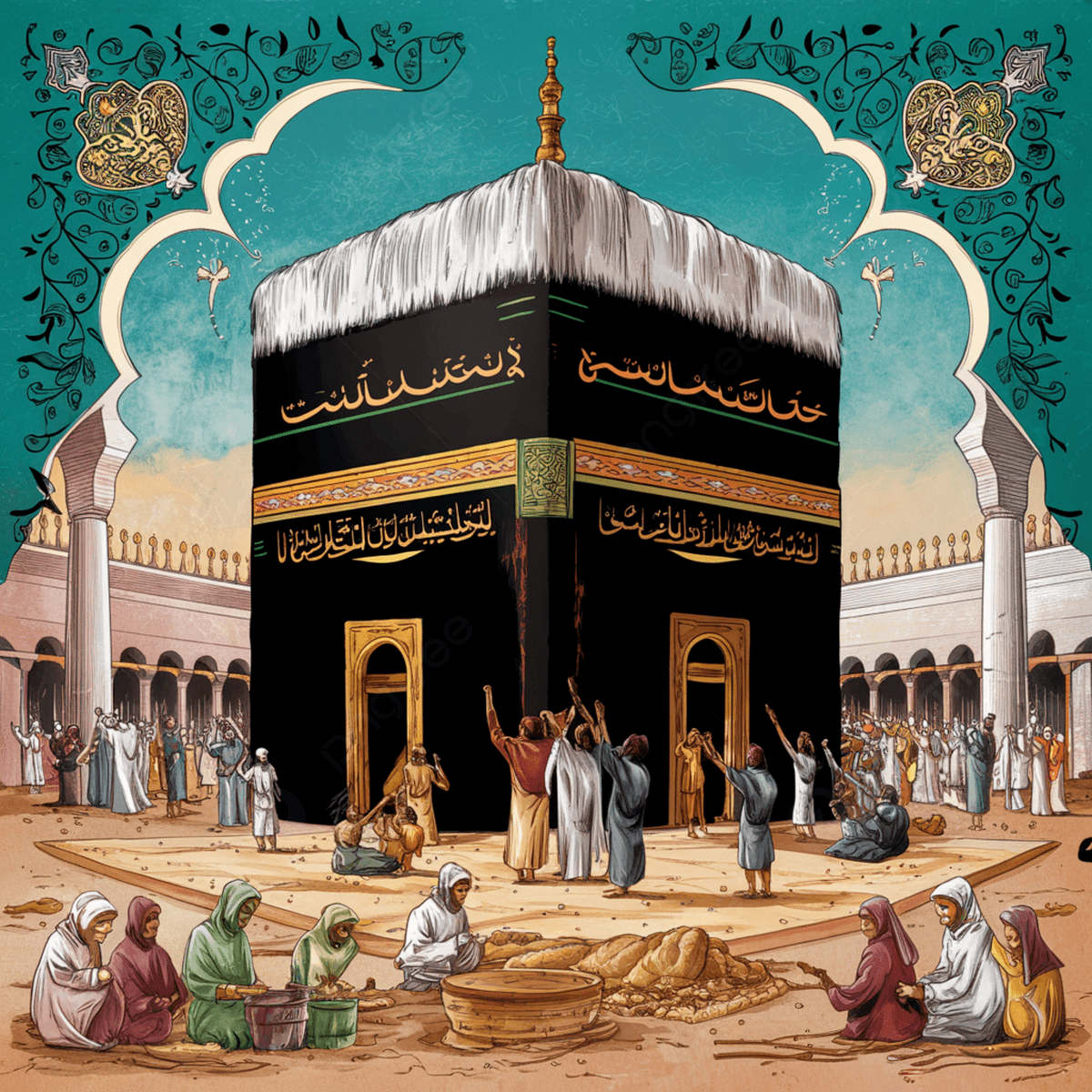 1200x1200 An Old Picture Of The Kaaba And People Are Making It Out Clay Many Look Is Very Rare Beautiful Background, Illustratio, Allah, Madina Background Image And Wallpaper for Free Download