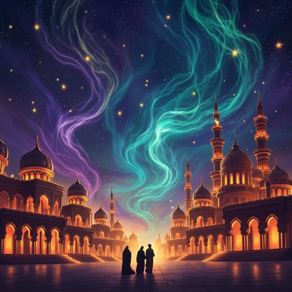 1024x1024 Magical Arabian Nights Cityscape with Islamic Architecture and Mystical Sky