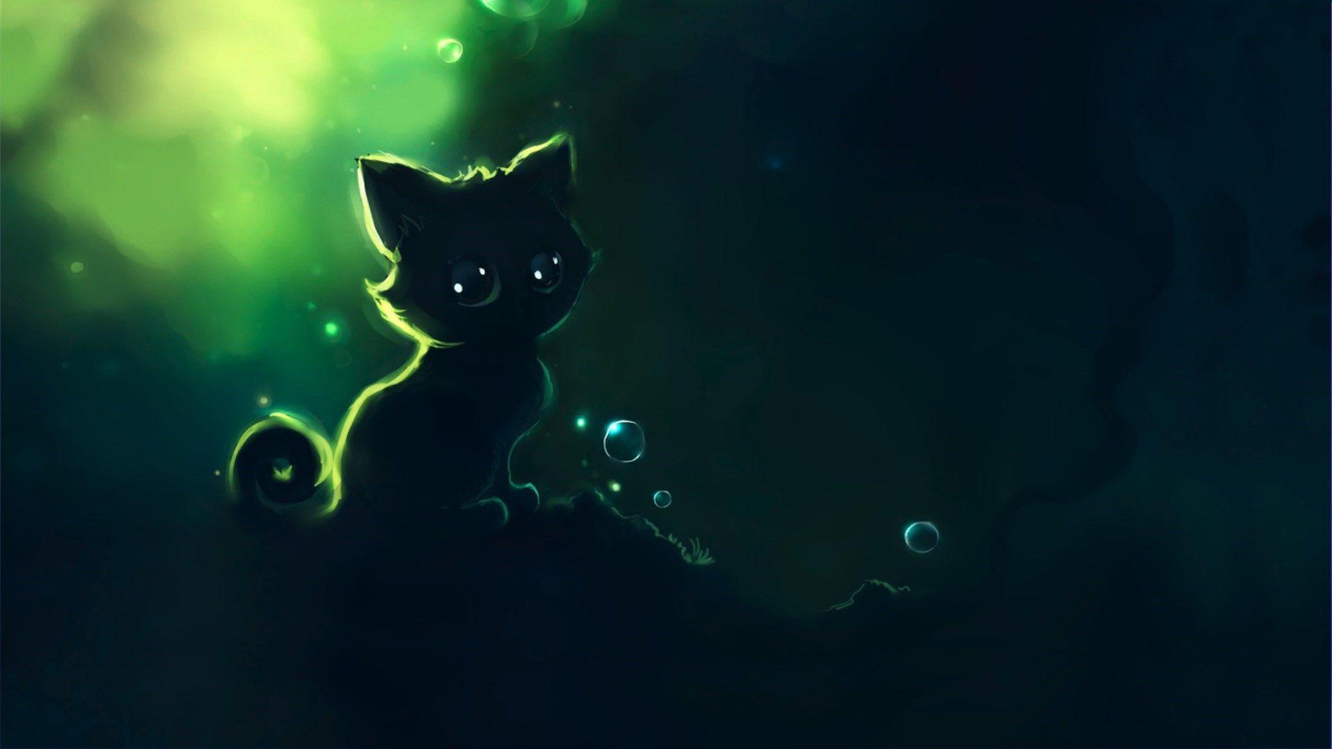 1920x1080 Anime Cute Black Cat Wallpaper