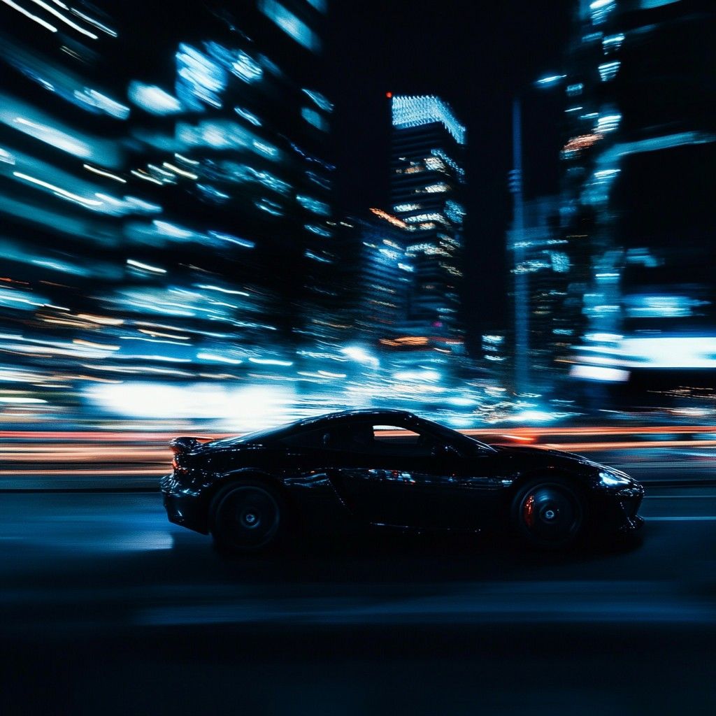 1024x1024 Download Nighttime Speeding Car Image, Speed, Car