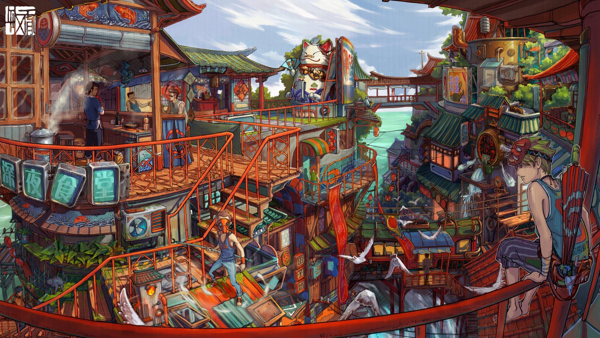 1920x1080 Vivid Anime Oasis Original Wallpaperx1800