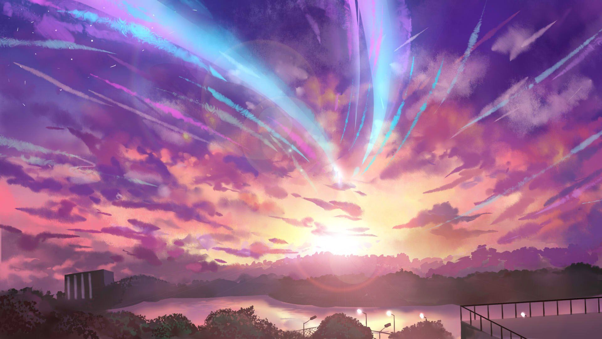 1920x1080 Vivid Anime Sky: HD Sunset Wallpaperx1080