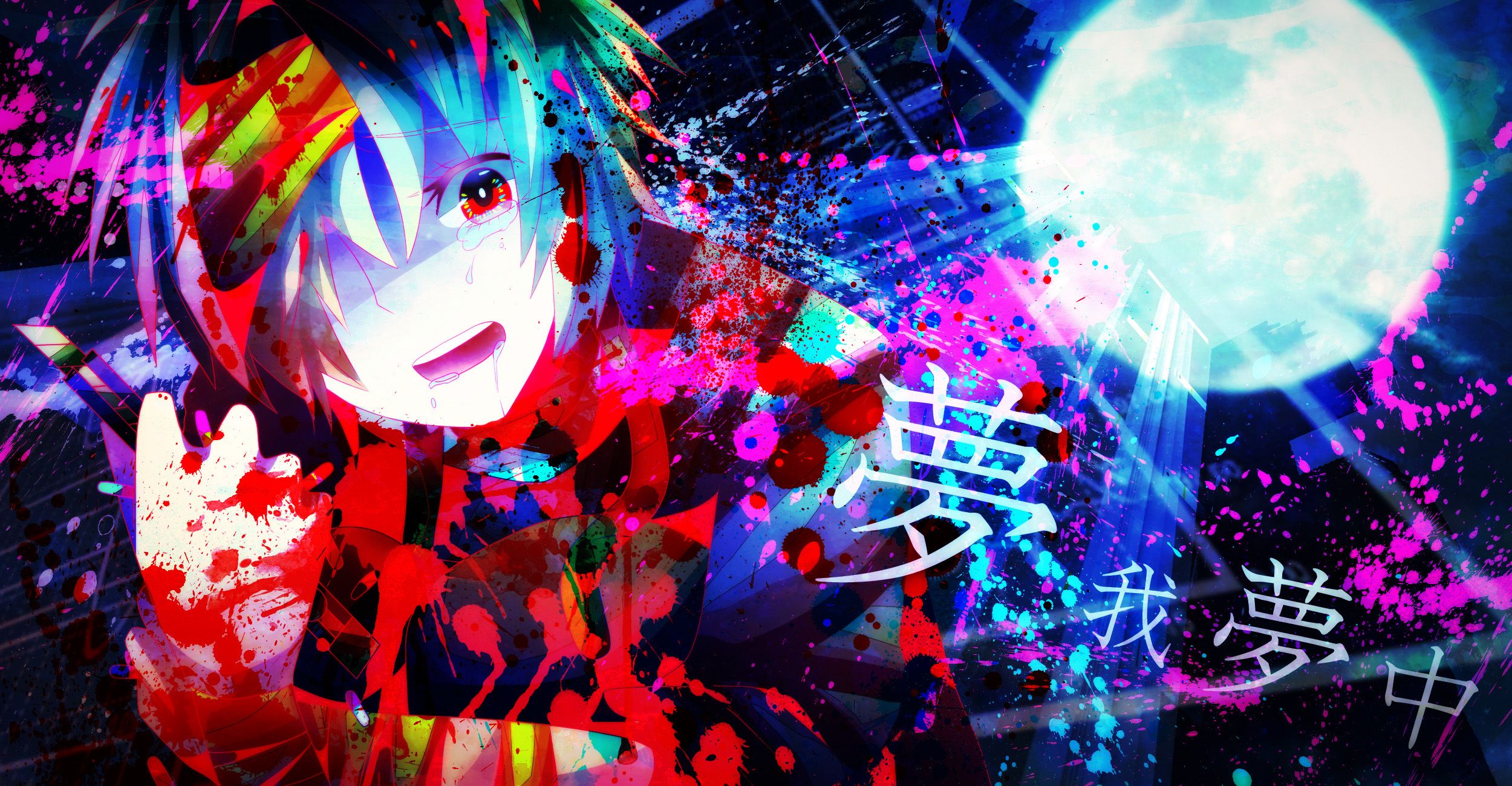 2500x1300 Vivid Colorfull Anime Girl Crying Wallpaperx1300