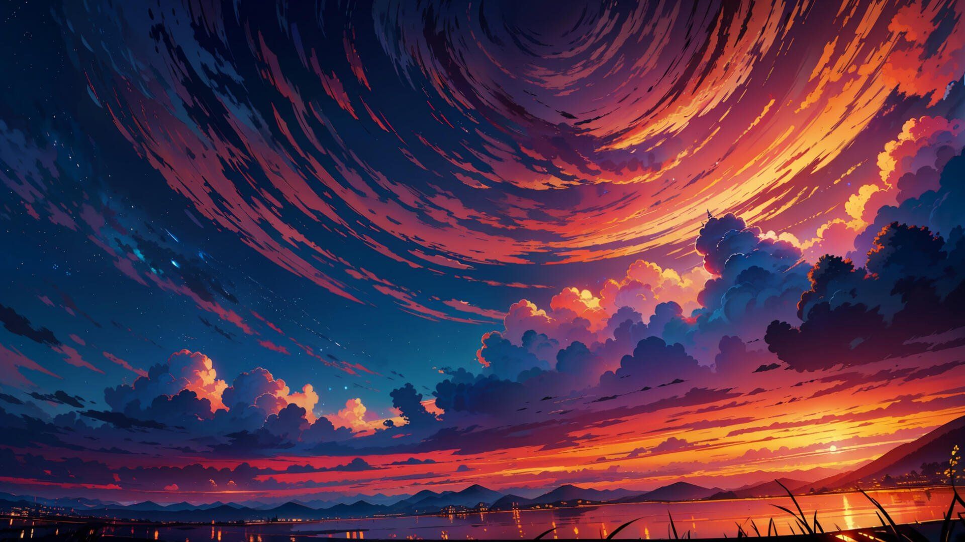 1920x1080 4K Ultra HD Anime Landscape: Vibrant Digital Sky Artx2160
