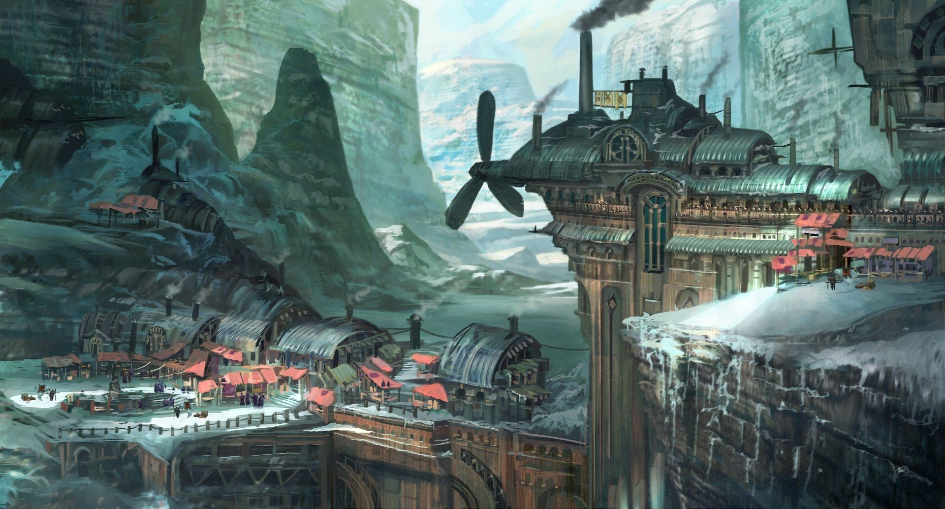 1920x1034 Steampunk Skies: A Sci Fi HD Voyage Through Mechanical Mountains By Tyler Edlinx1615