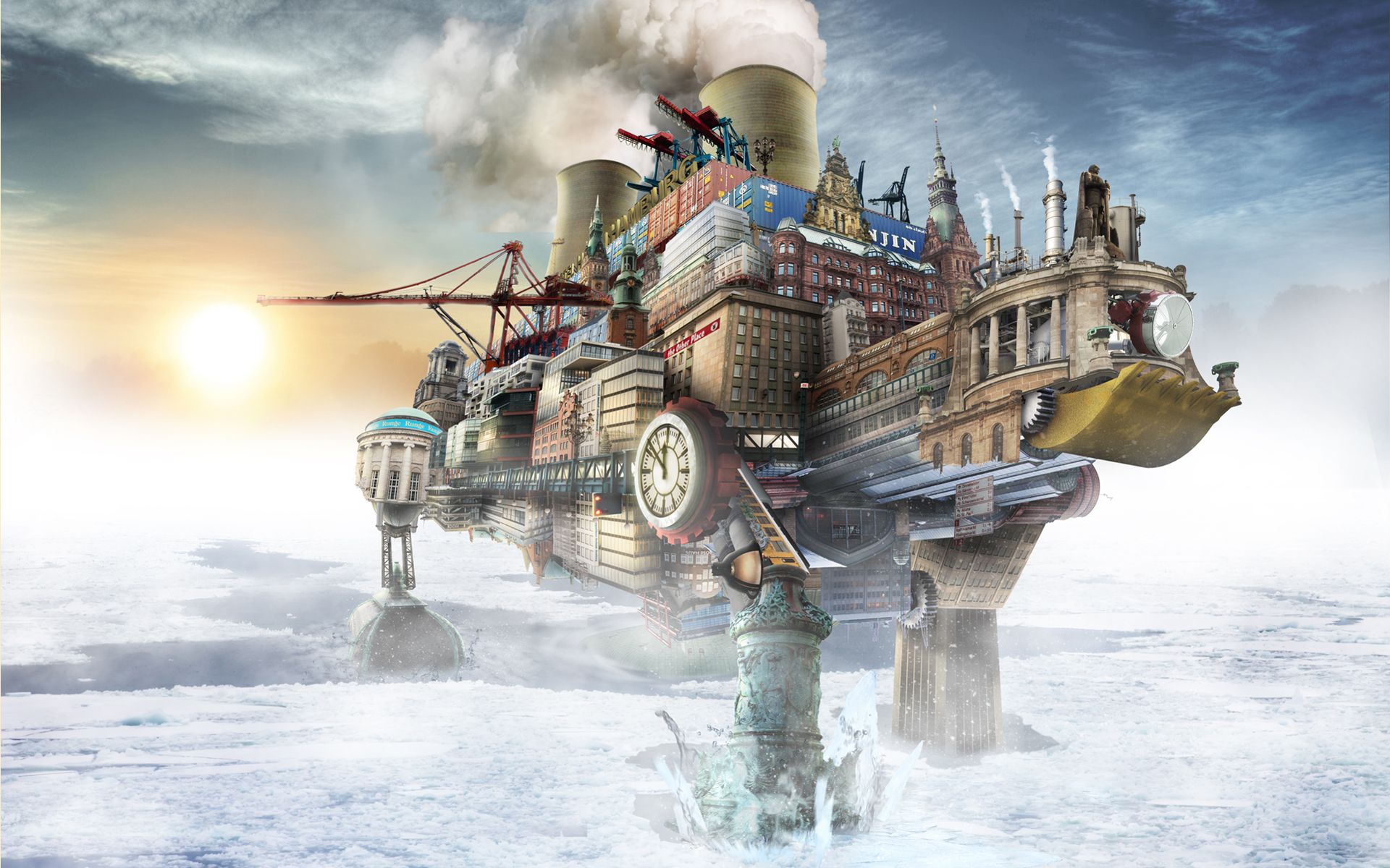1920x1200 steampunk, Mechanical, Cities, Ships Wallpaper HD / Desktop and Mobile Background