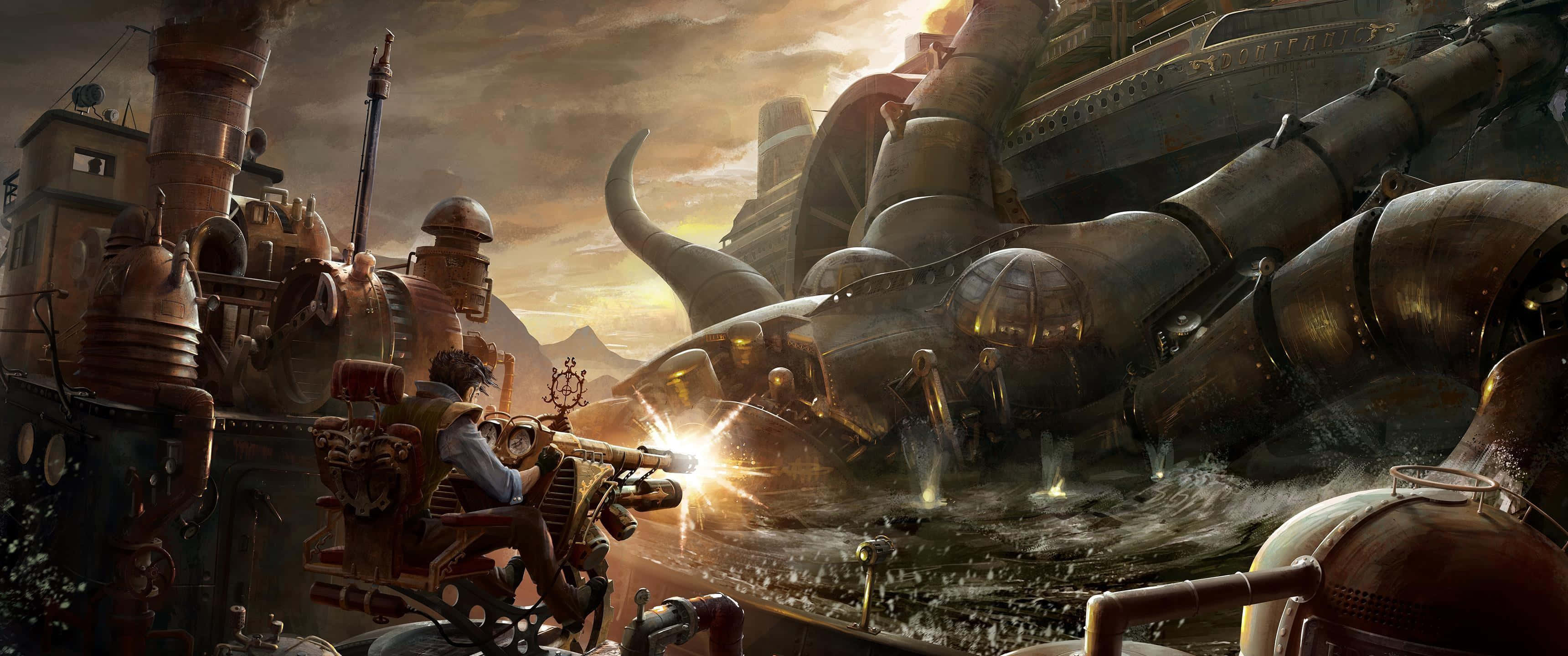 3440x1440 Download steampunk city