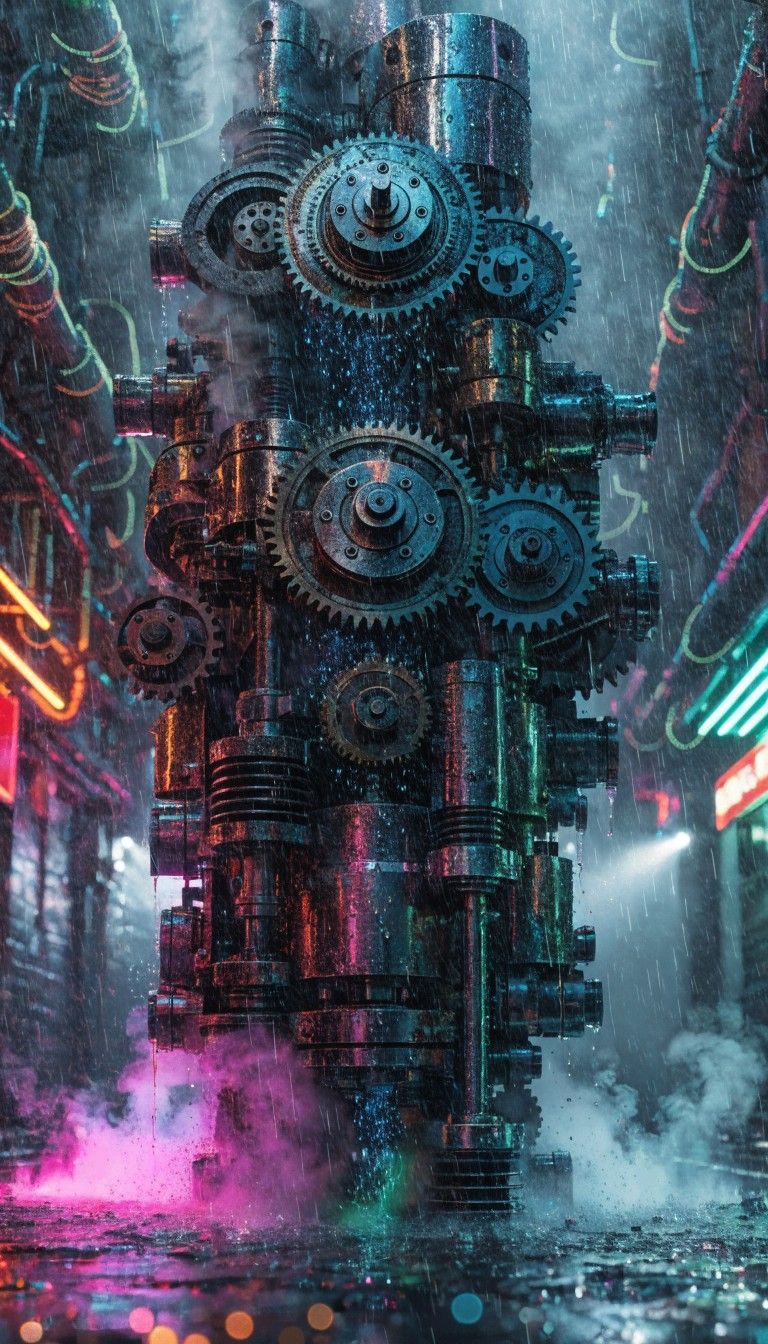 768x1344 Download Neon Mechanical Dreams Image, Mechanical, Gears